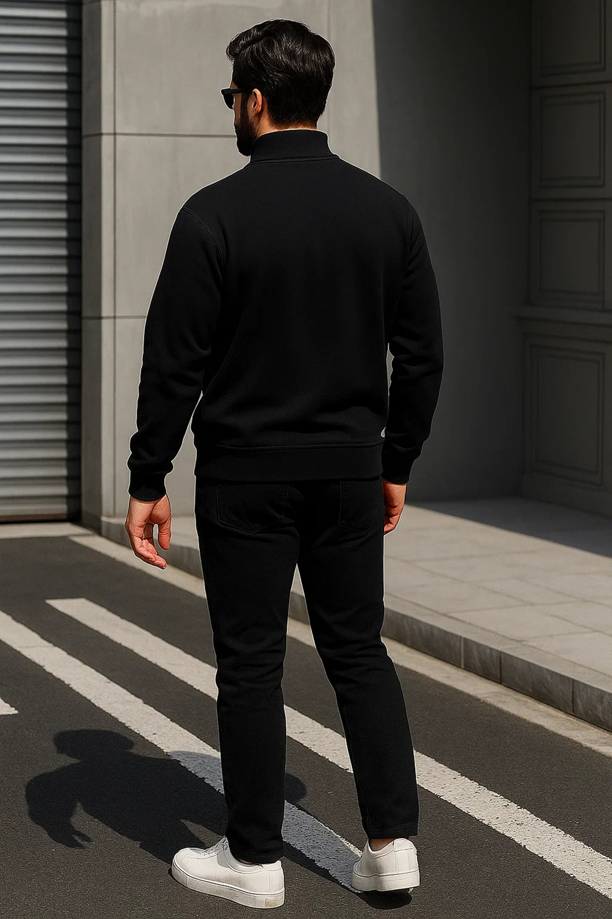 Erkek Trend Oversize Siyah Fermuarlı Sweatshirt 5