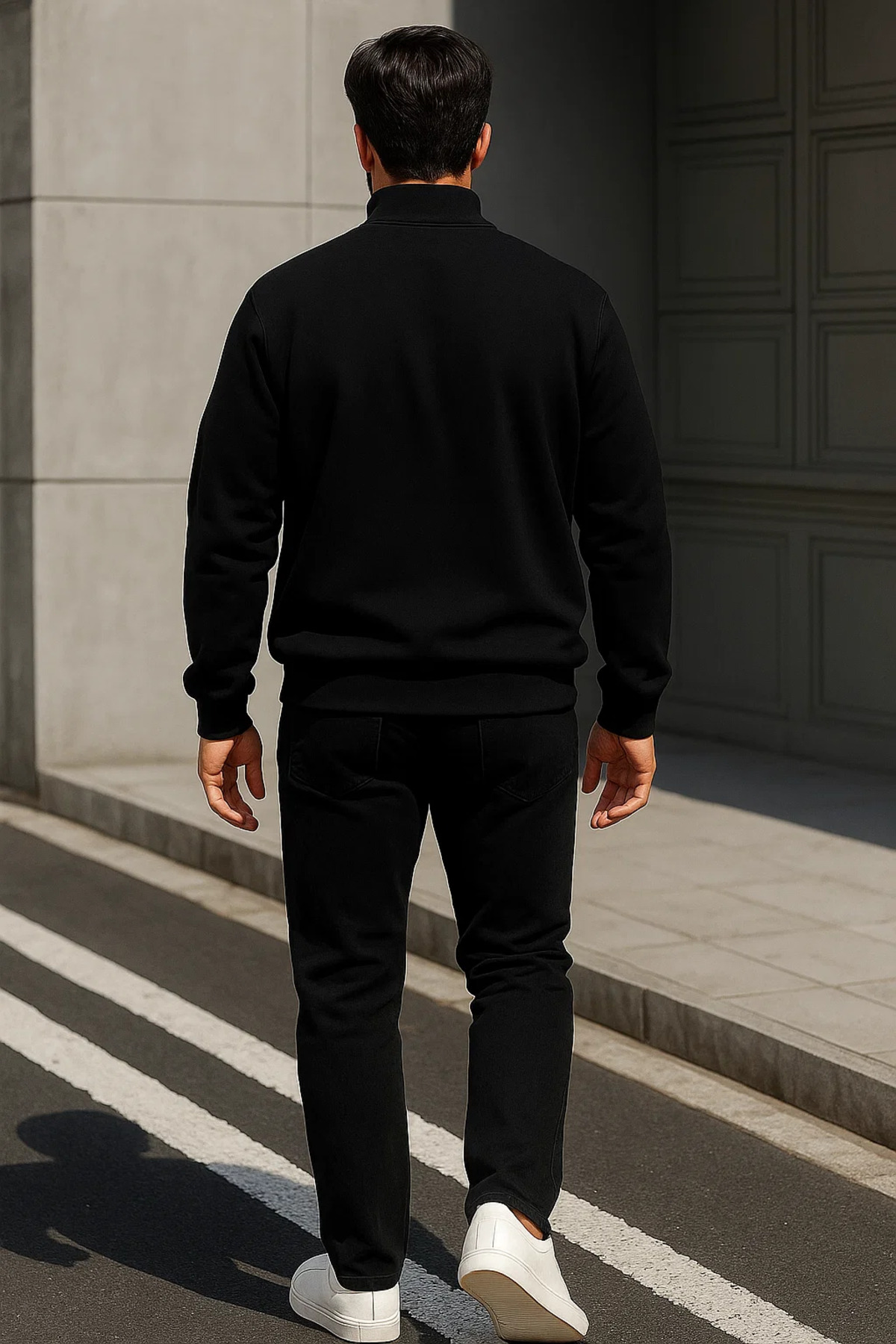 Erkek Trend Oversize Siyah Fermuarlı Sweatshirt 6