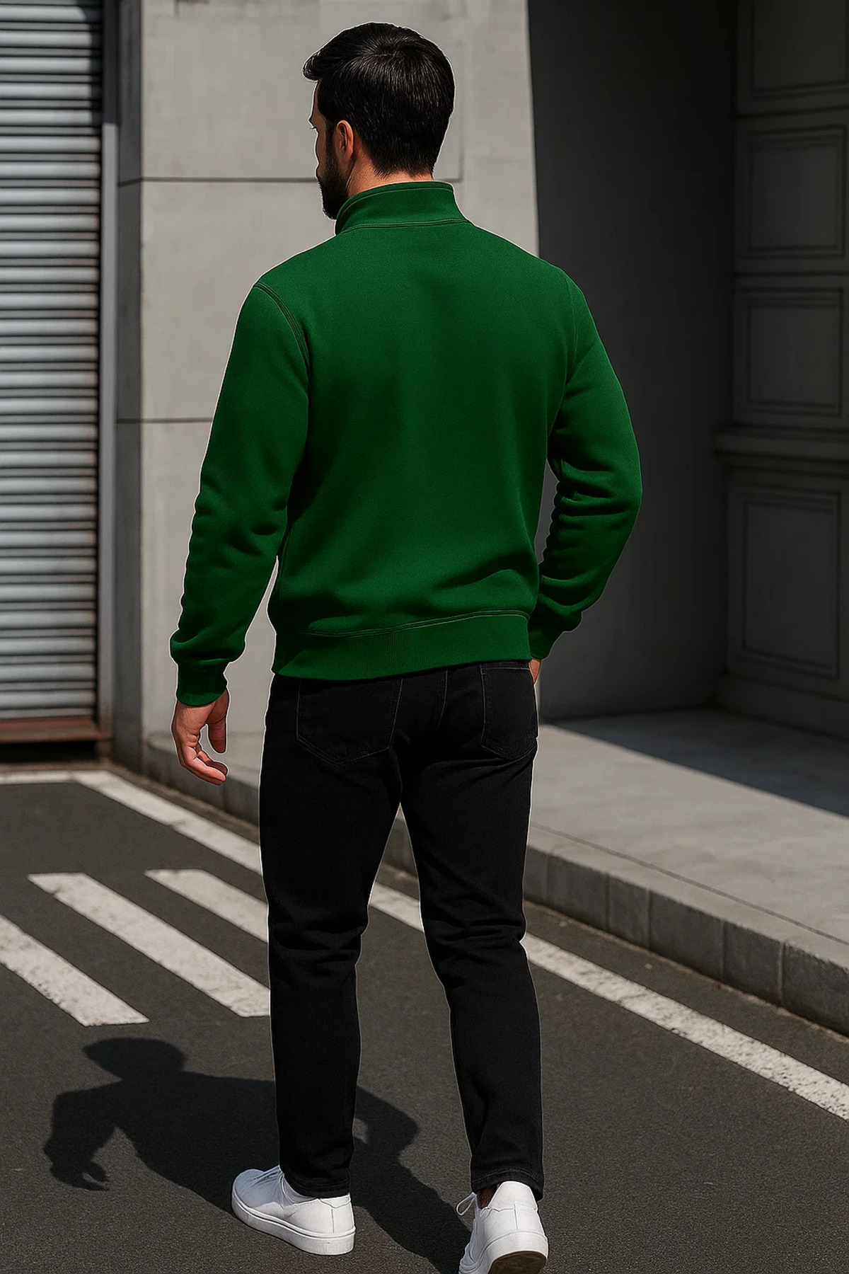 Erkek Trend Oversize Yeşil Fermuarlı Sweatshirt 5