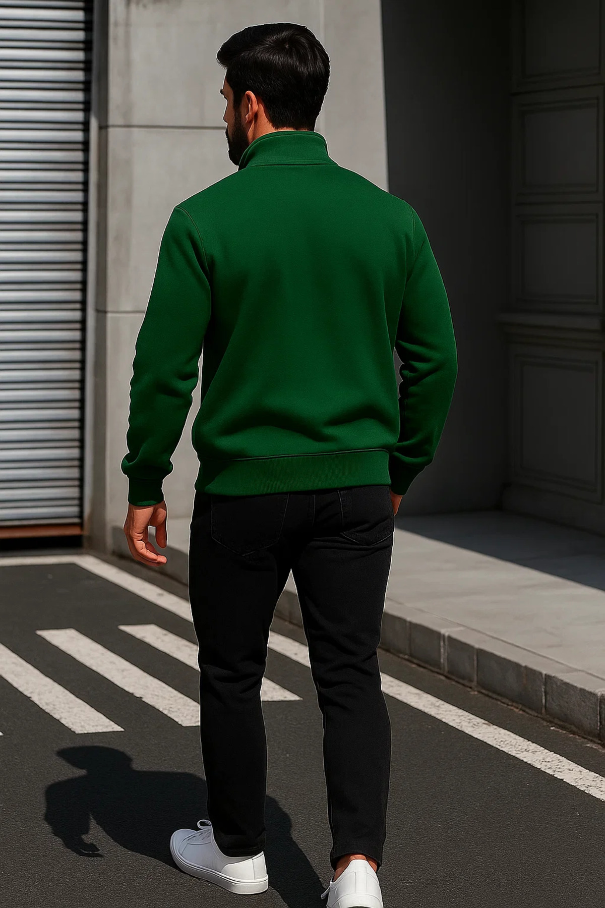 Erkek Trend Oversize Yeşil Fermuarlı Sweatshirt 6