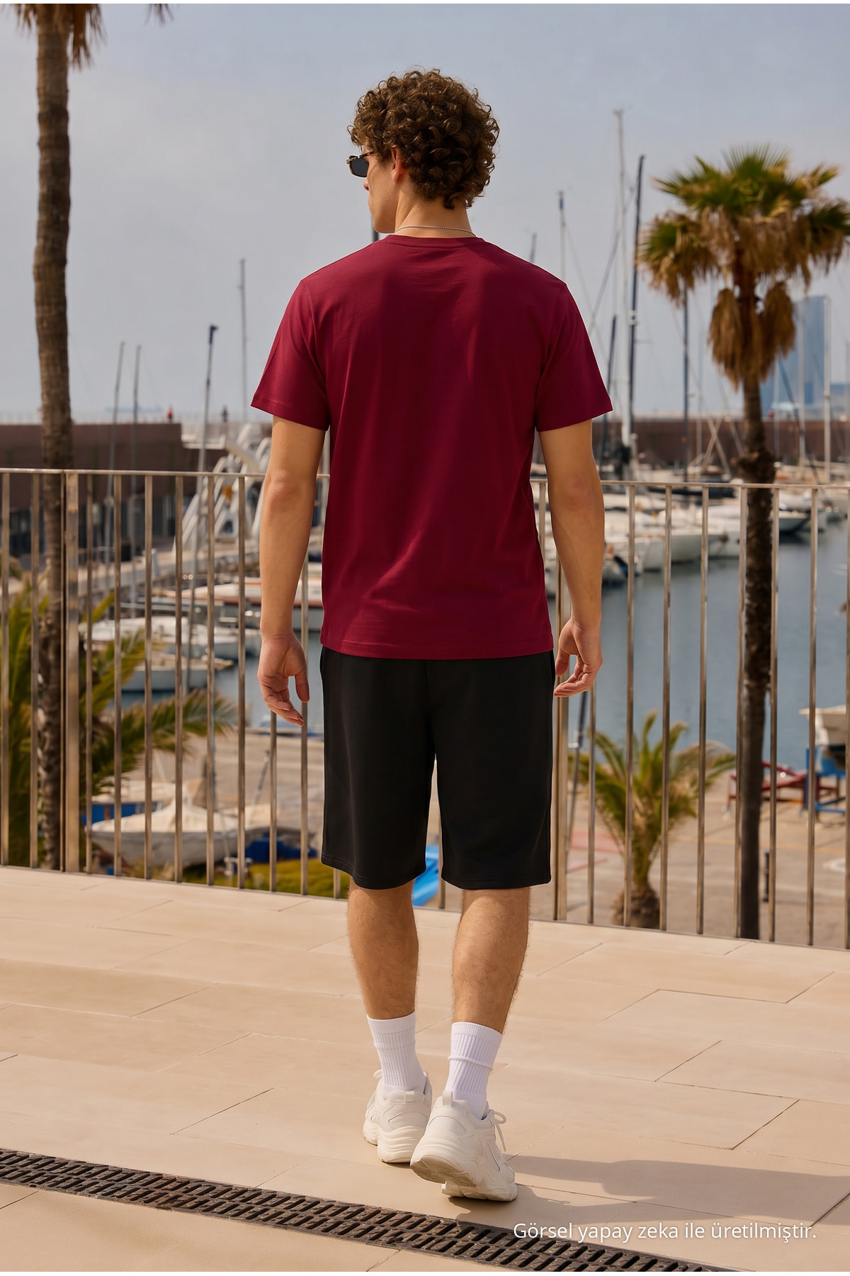 Erkek Trend Bisiklet Yaka Rahat Basic Bordo Tişört 6