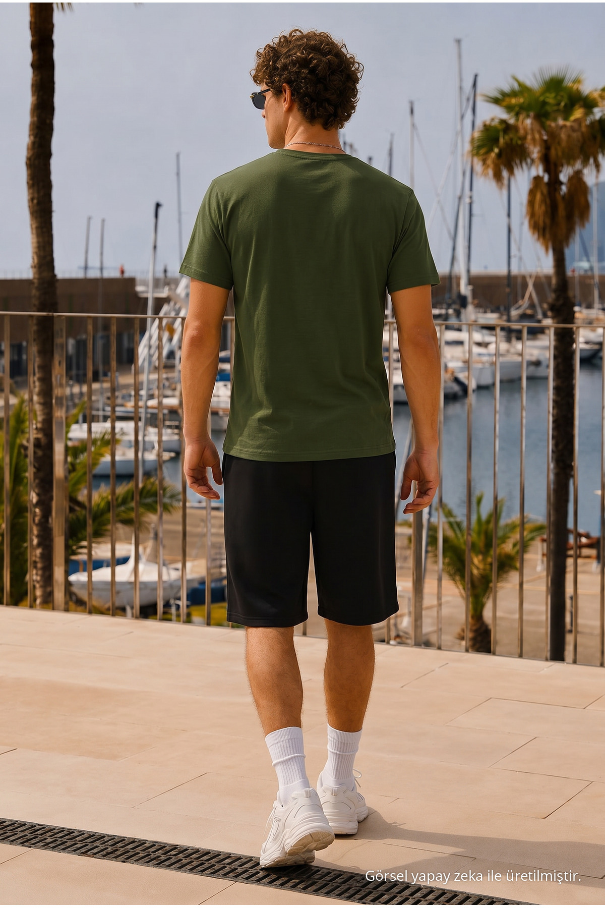 Erkek Trend Bisiklet Yaka Rahat Basic Haki Tişört 6