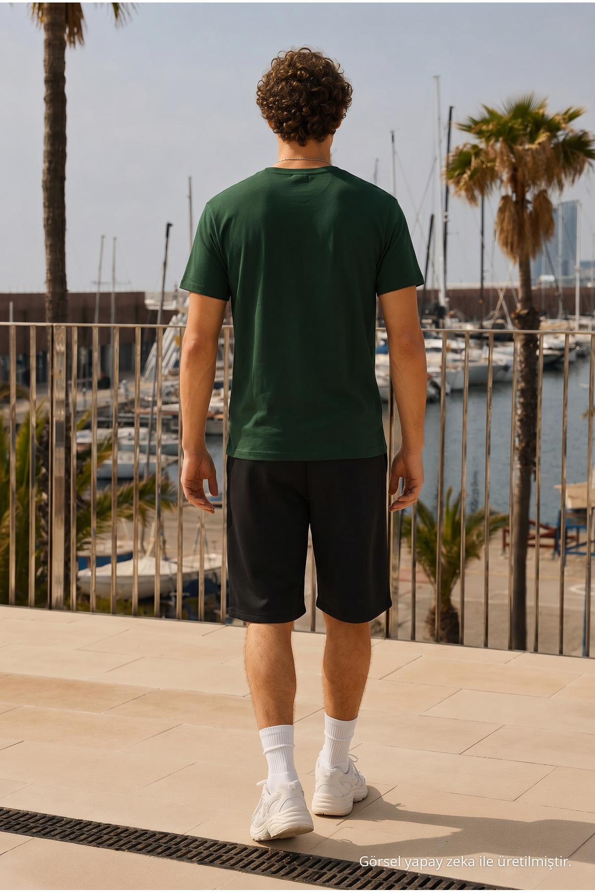 Erkek Trend Bisiklet Yaka Rahat Basic Yeşil Tişört 6
