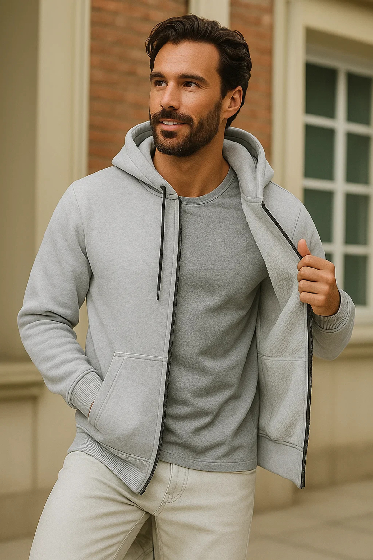 Erkek Kışlık Açık Oversize Uzun Hırka Sweatshirt 4