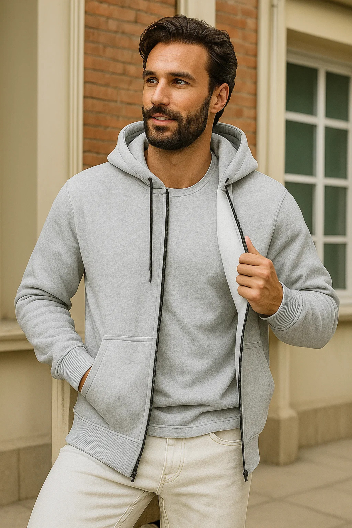 Erkek Kışlık Açık Oversize Uzun Hırka Sweatshirt 3