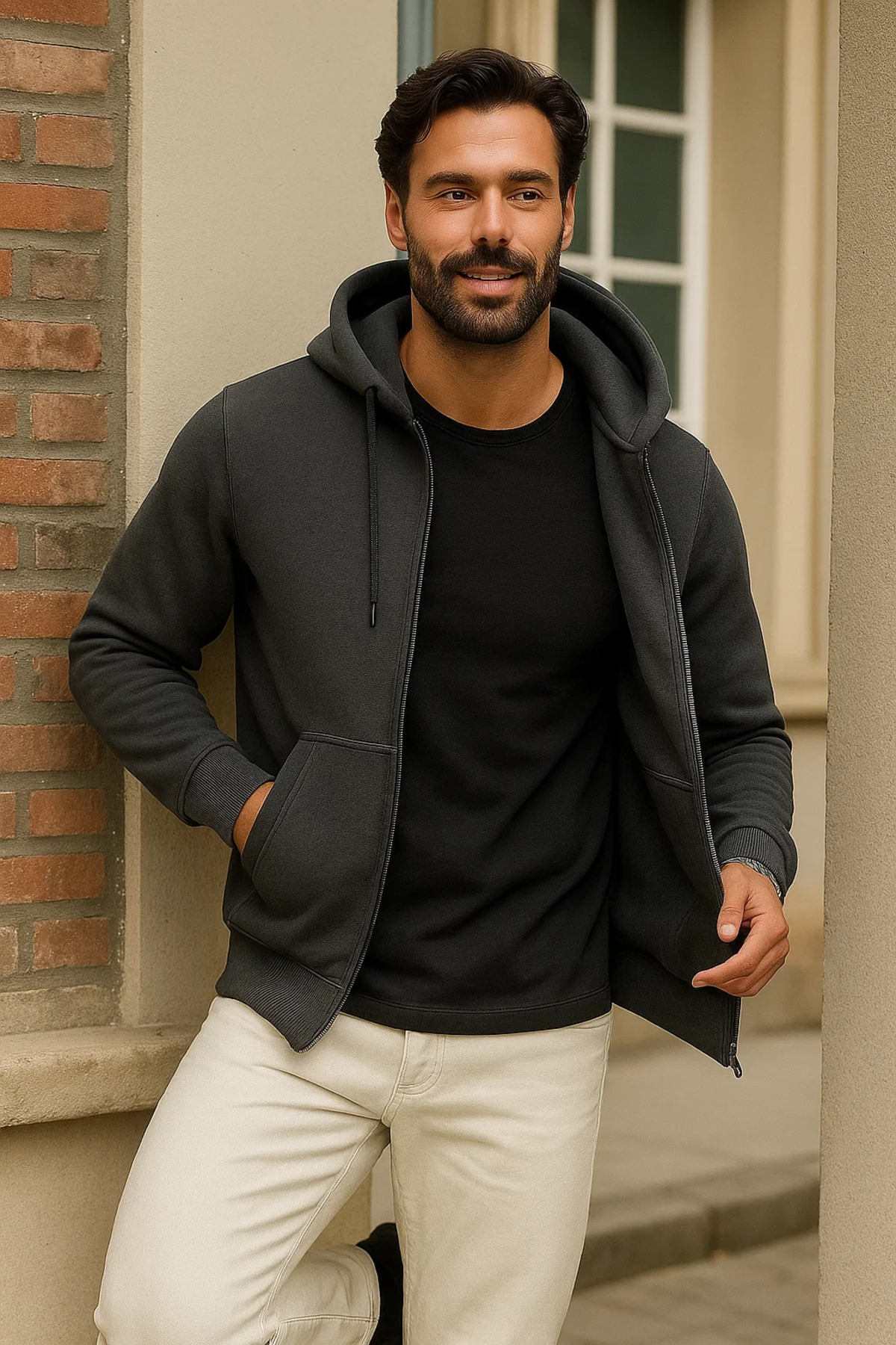 Erkek Kışlık Antrasit Oversize Uzun Hırka Sweatshirt 3