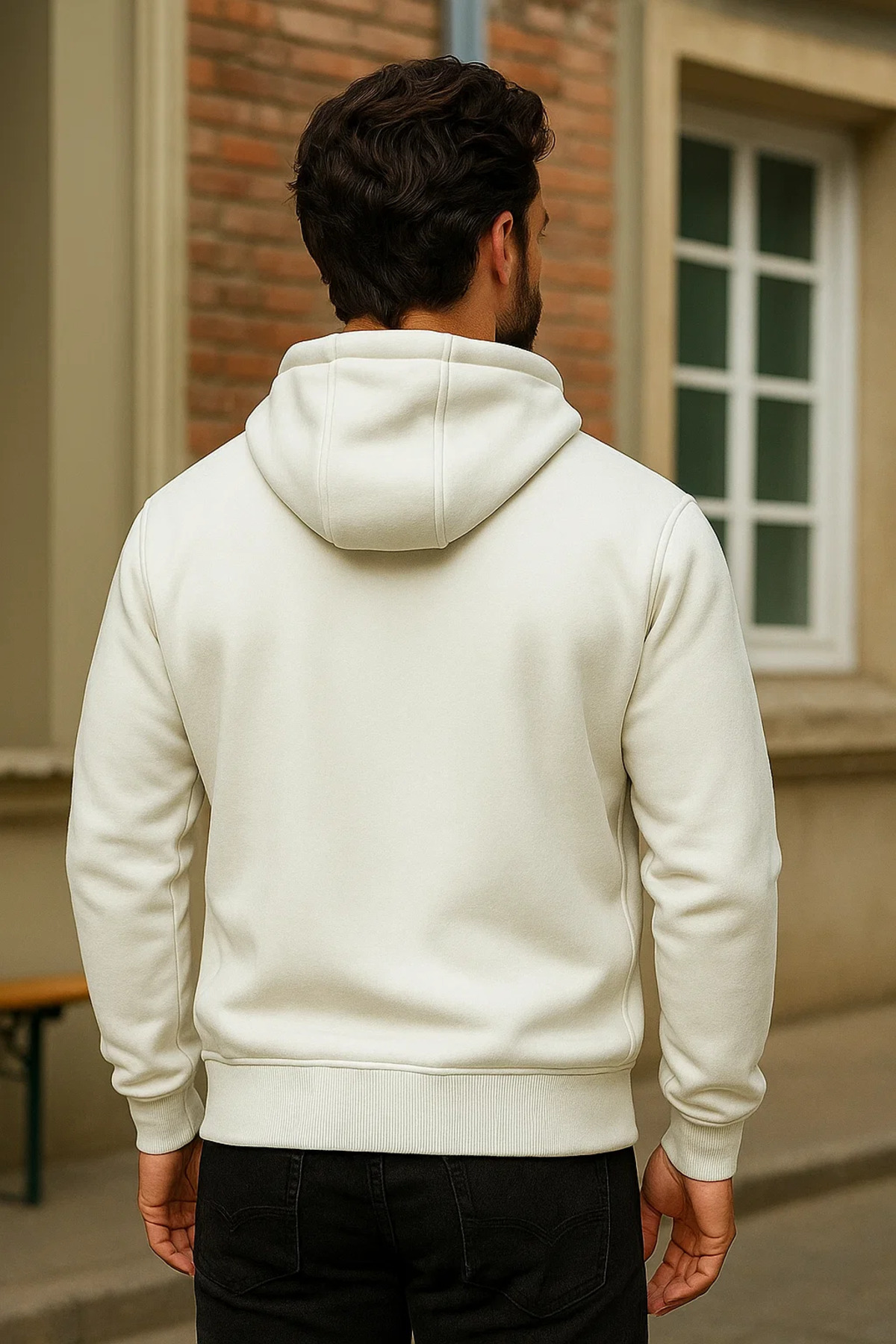 Erkek Kışlık Beyaz Oversize Uzun Hırka Sweatshirt 5