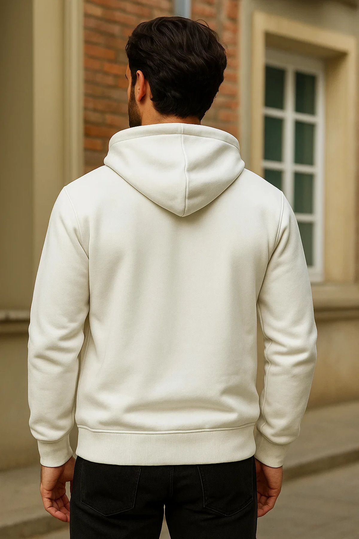 Erkek Kışlık Beyaz Oversize Uzun Hırka Sweatshirt 6