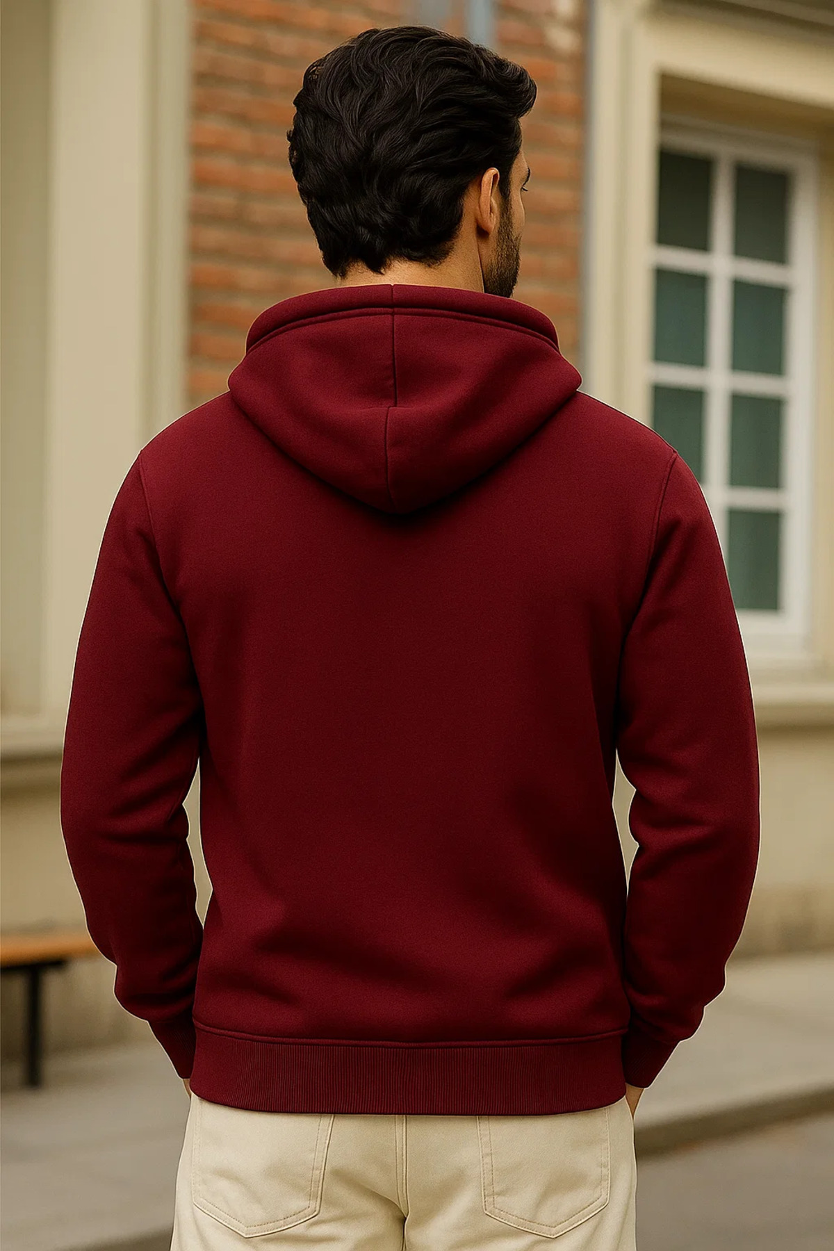 Erkek Kışlık Bordo Oversize Uzun Hırka Sweatshirt 6