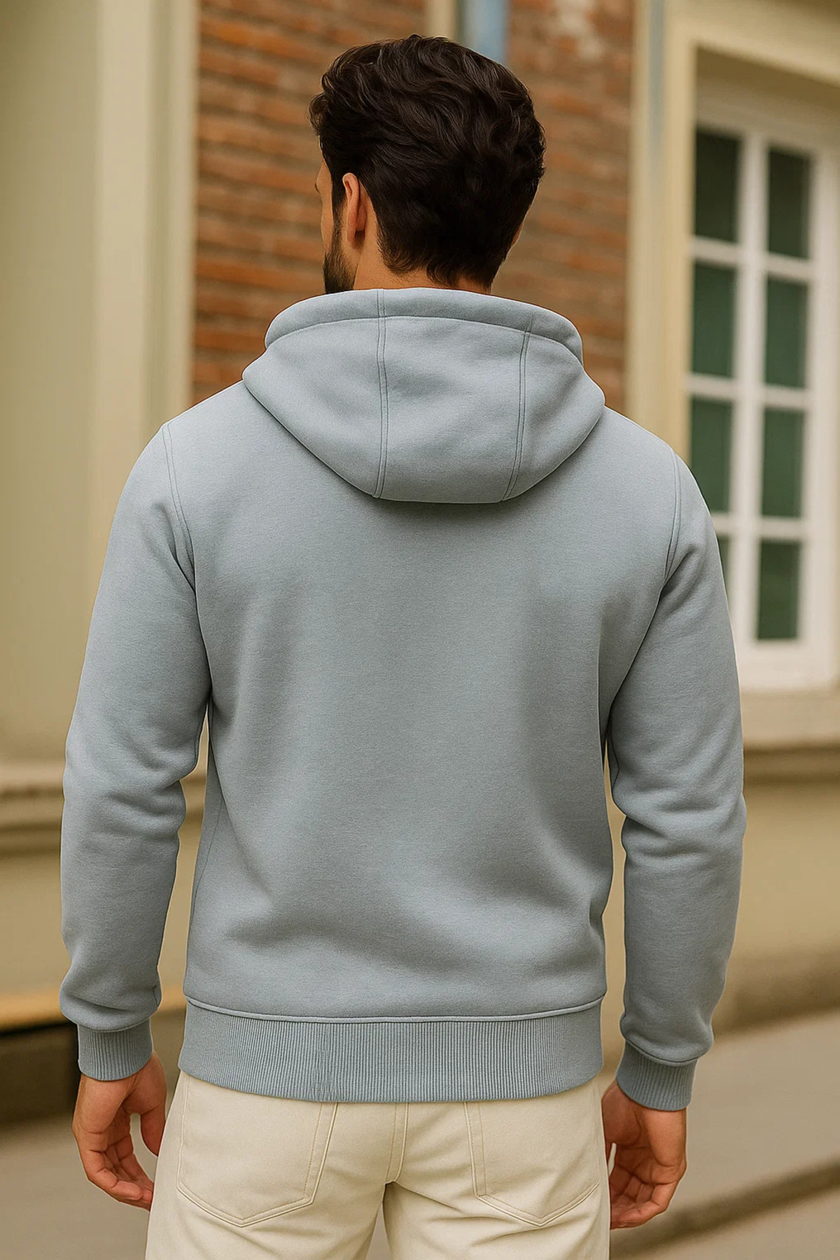Erkek Kışlık Gri Oversize Uzun Hırka Sweatshirt 5