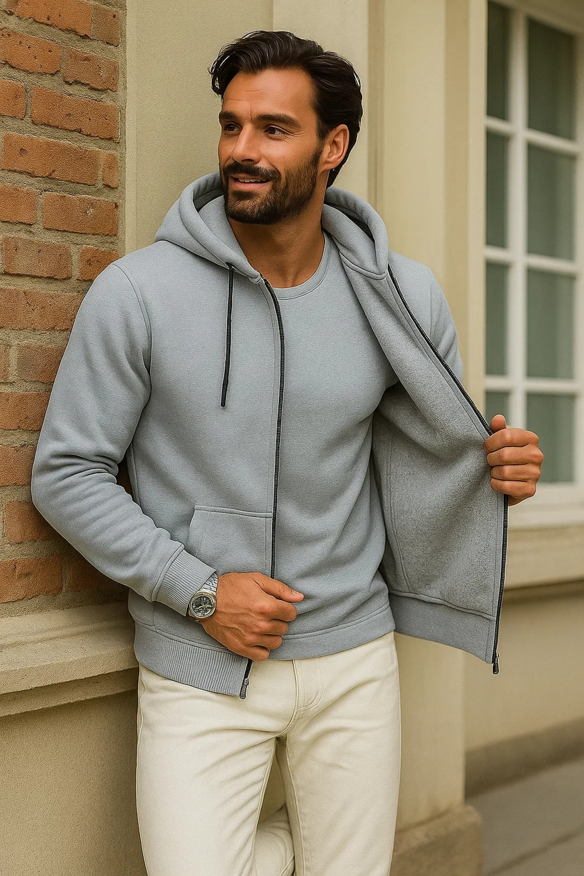 Erkek Kışlık Gri Oversize Uzun Hırka Sweatshirt 3