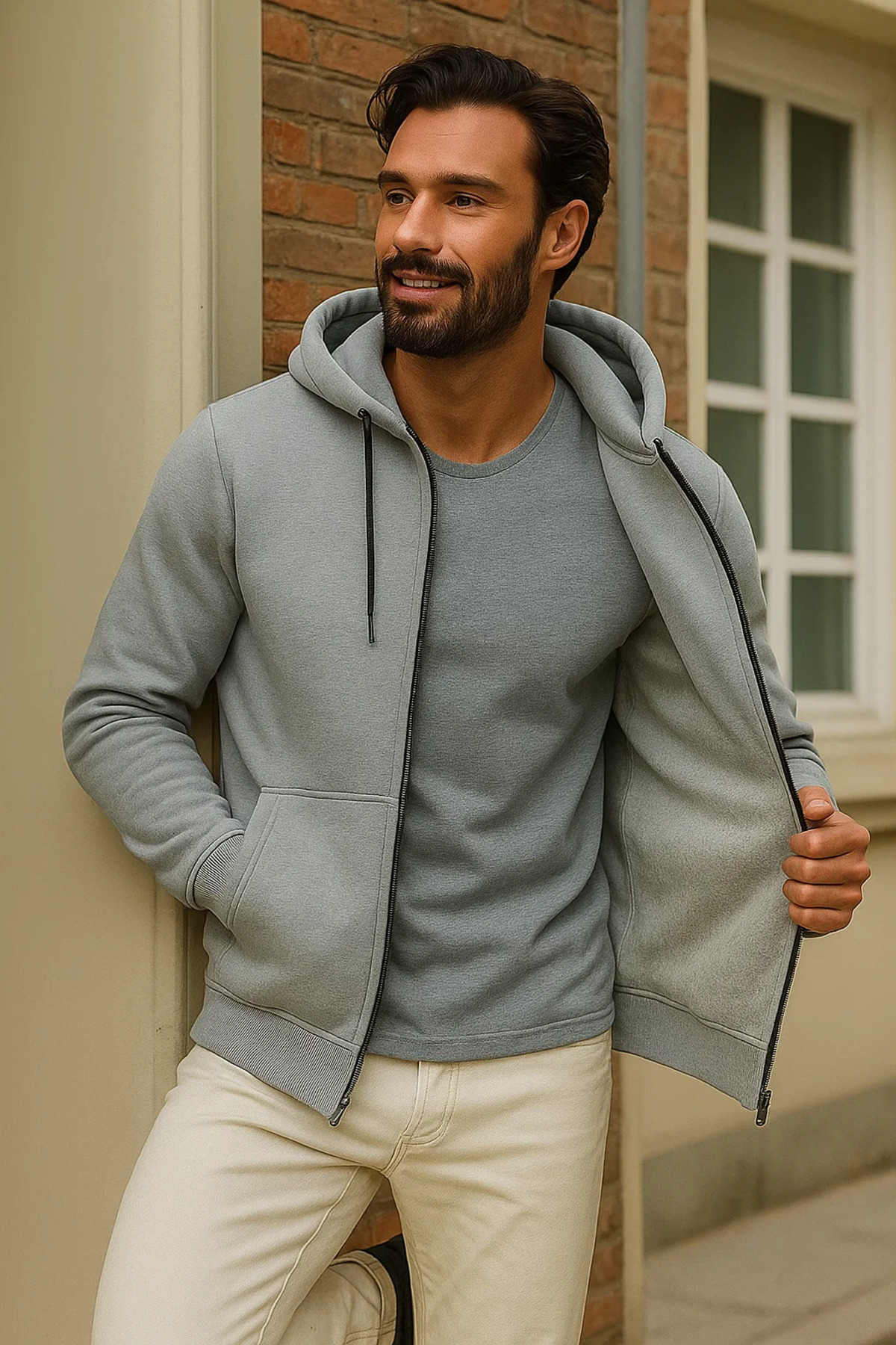 Erkek Kışlık Gri Oversize Uzun Hırka Sweatshirt 4