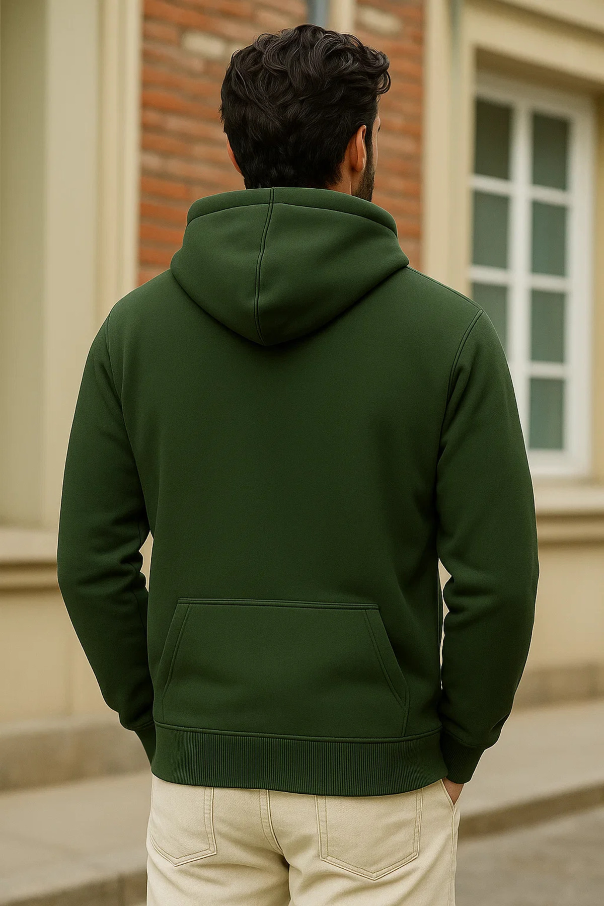 Erkek Kışlık Haki Oversize Uzun Hırka Sweatshirt 5