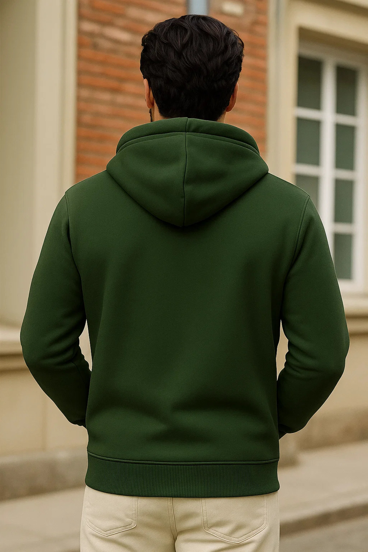 Erkek Kışlık Haki Oversize Uzun Hırka Sweatshirt 6