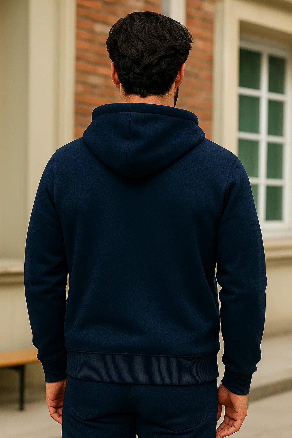Erkek Kışlık Koyu Mavi Oversize Uzun Hırka Sweatshirt 5