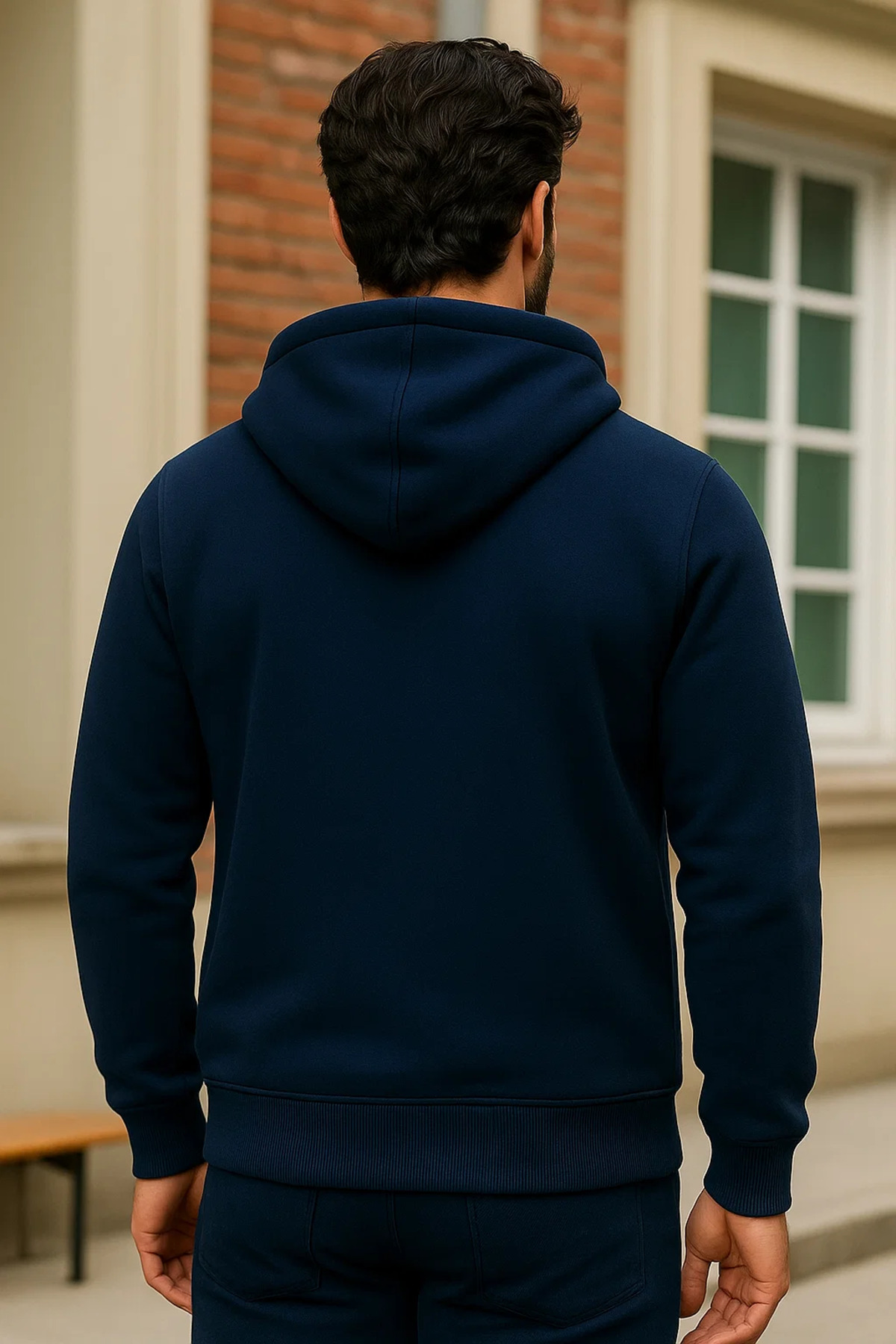 Erkek Kışlık Koyu Mavi Oversize Uzun Hırka Sweatshirt 6