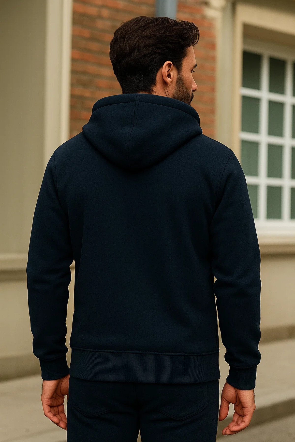 Erkek Kışlık Koyu Oversize Uzun Hırka Sweatshirt 5
