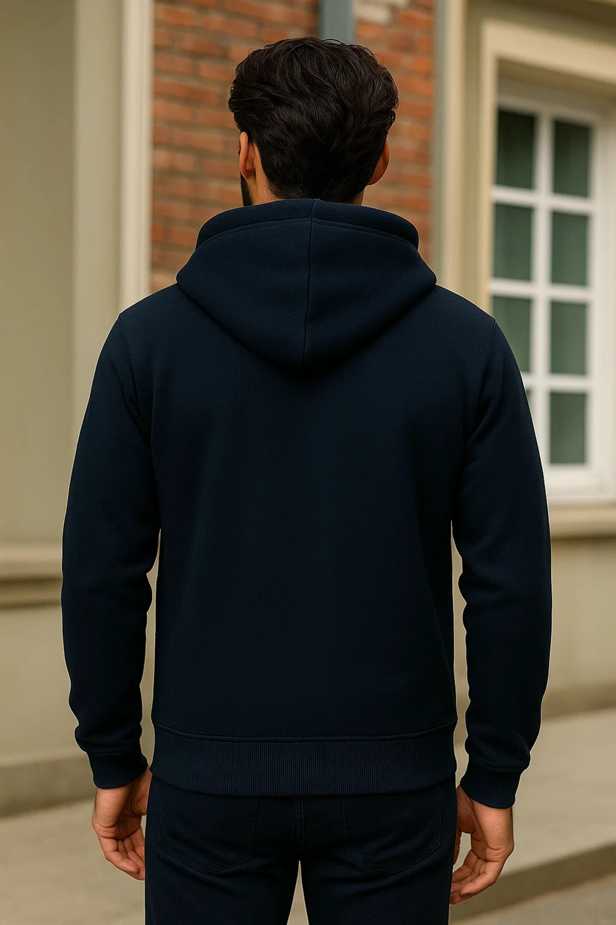 Erkek Kışlık Koyu Oversize Uzun Hırka Sweatshirt 6