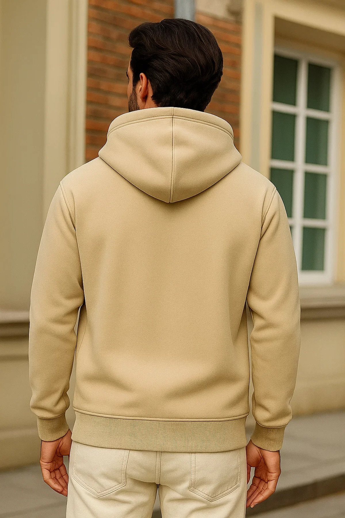 Erkek Kışlık Krem Oversize Uzun Hırka Sweatshirt 5