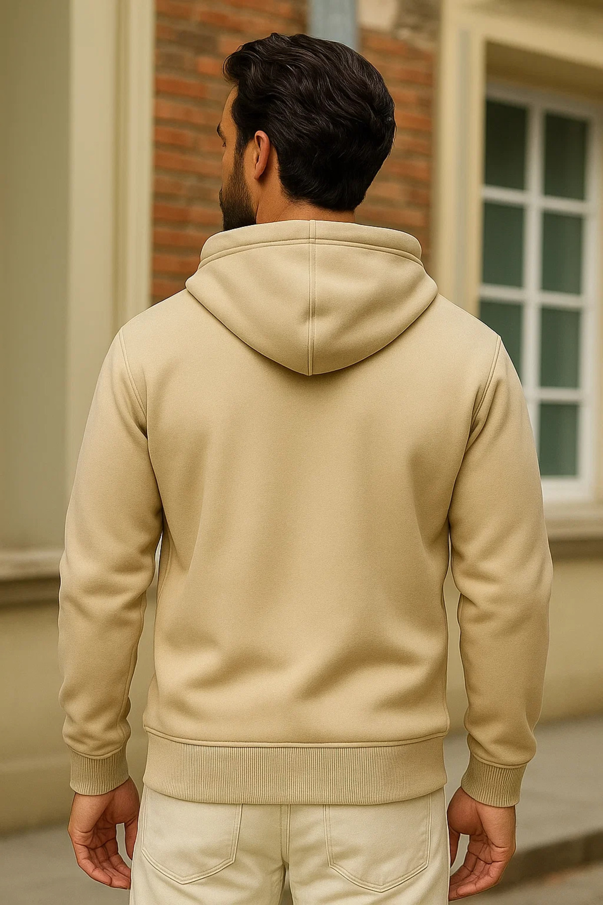 Erkek Kışlık Krem Oversize Uzun Hırka Sweatshirt 6