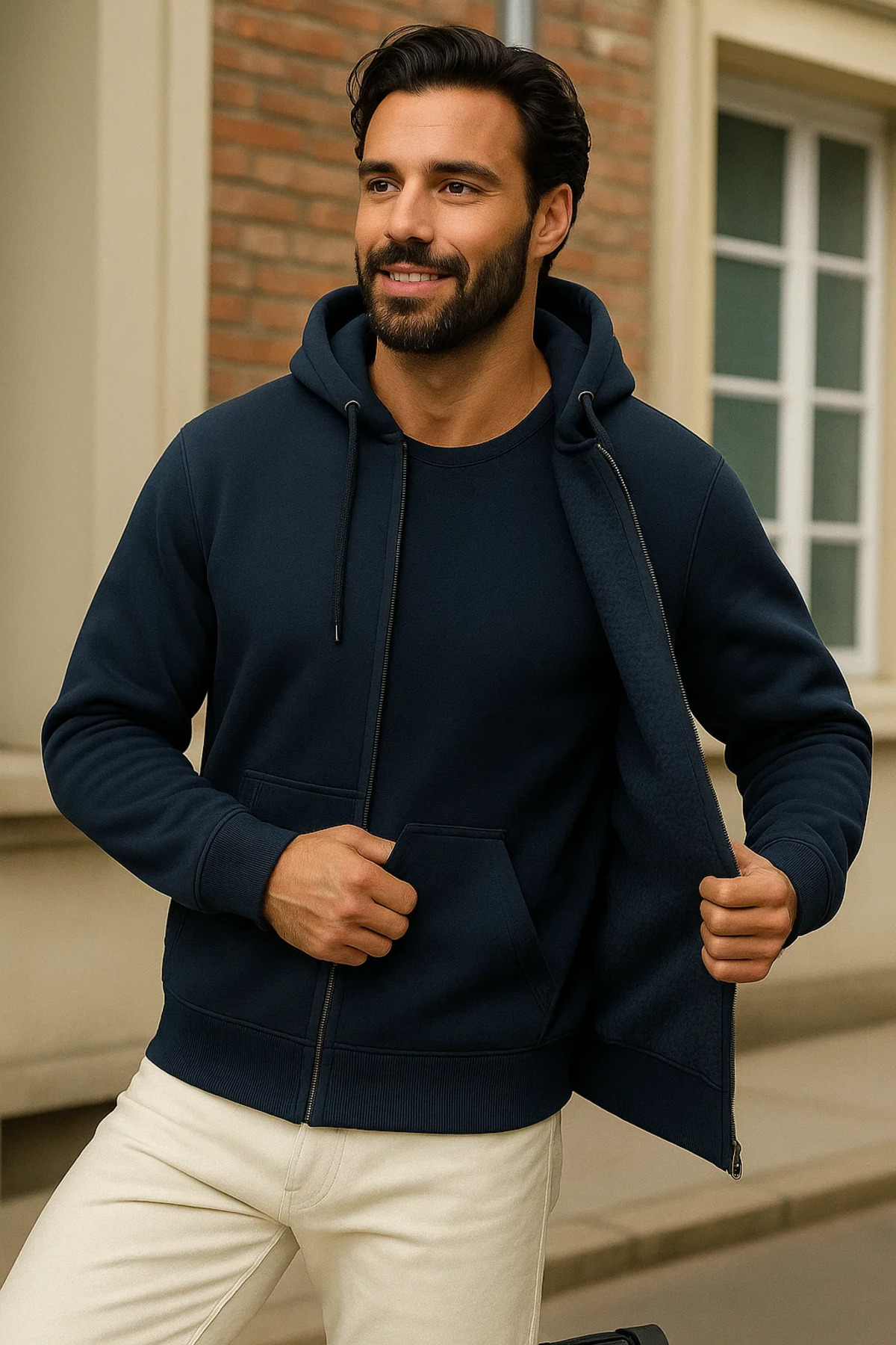 Erkek Kışlık Lacivert Oversize Uzun Hırka Sweatshirt 3