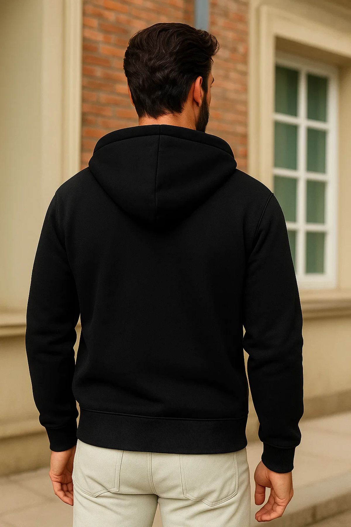 Erkek Kışlık Siyah Oversize Uzun Hırka Sweatshirt 6