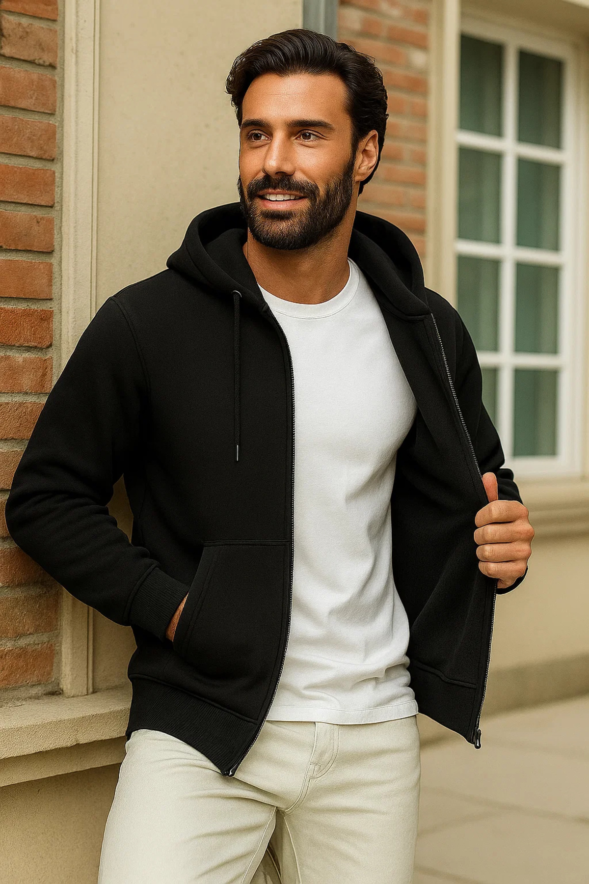 Erkek Kışlık Siyah Oversize Uzun Hırka Sweatshirt 3