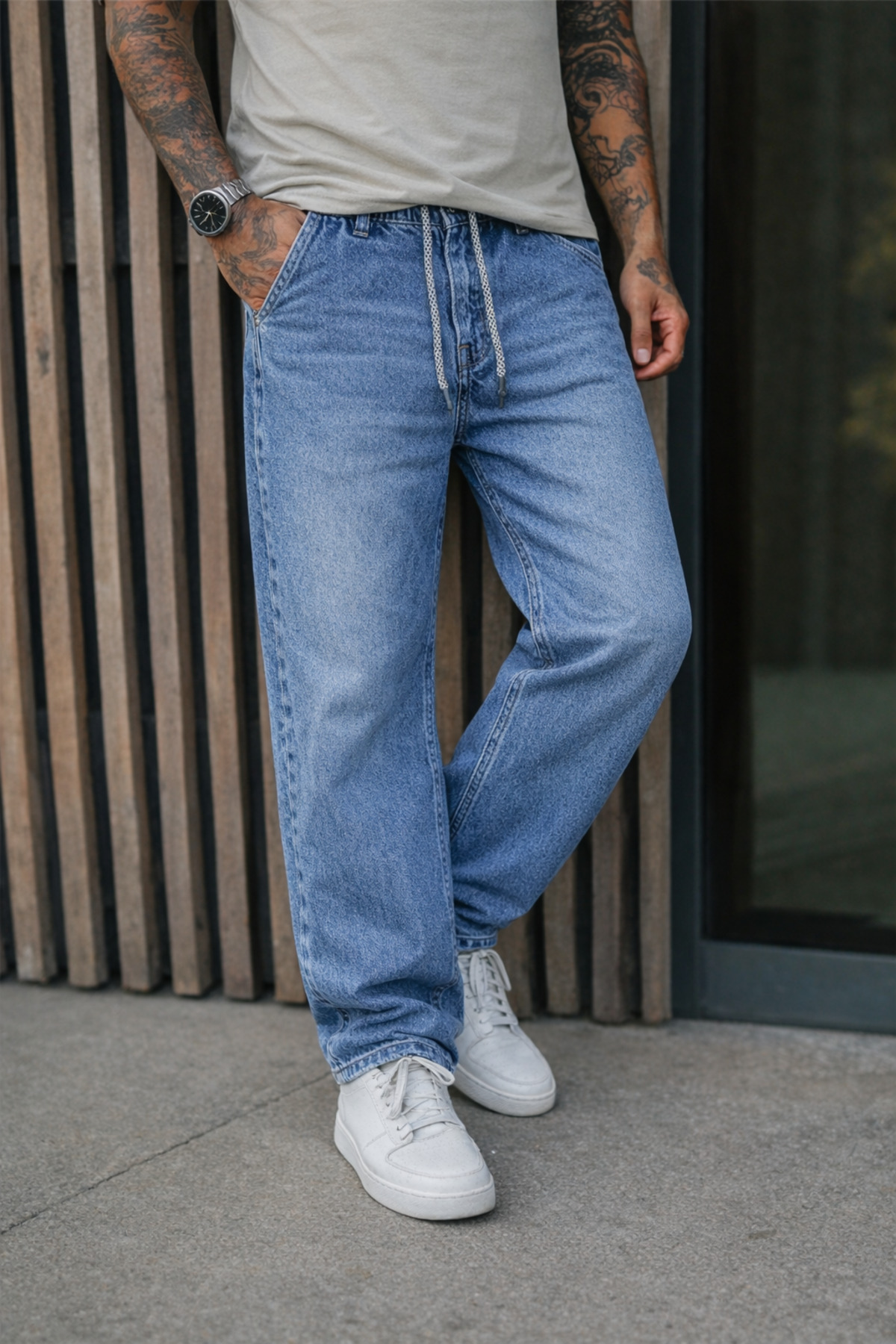 Erkek Günlük Bol Paça Lacivert Baggy Pantolon 4
