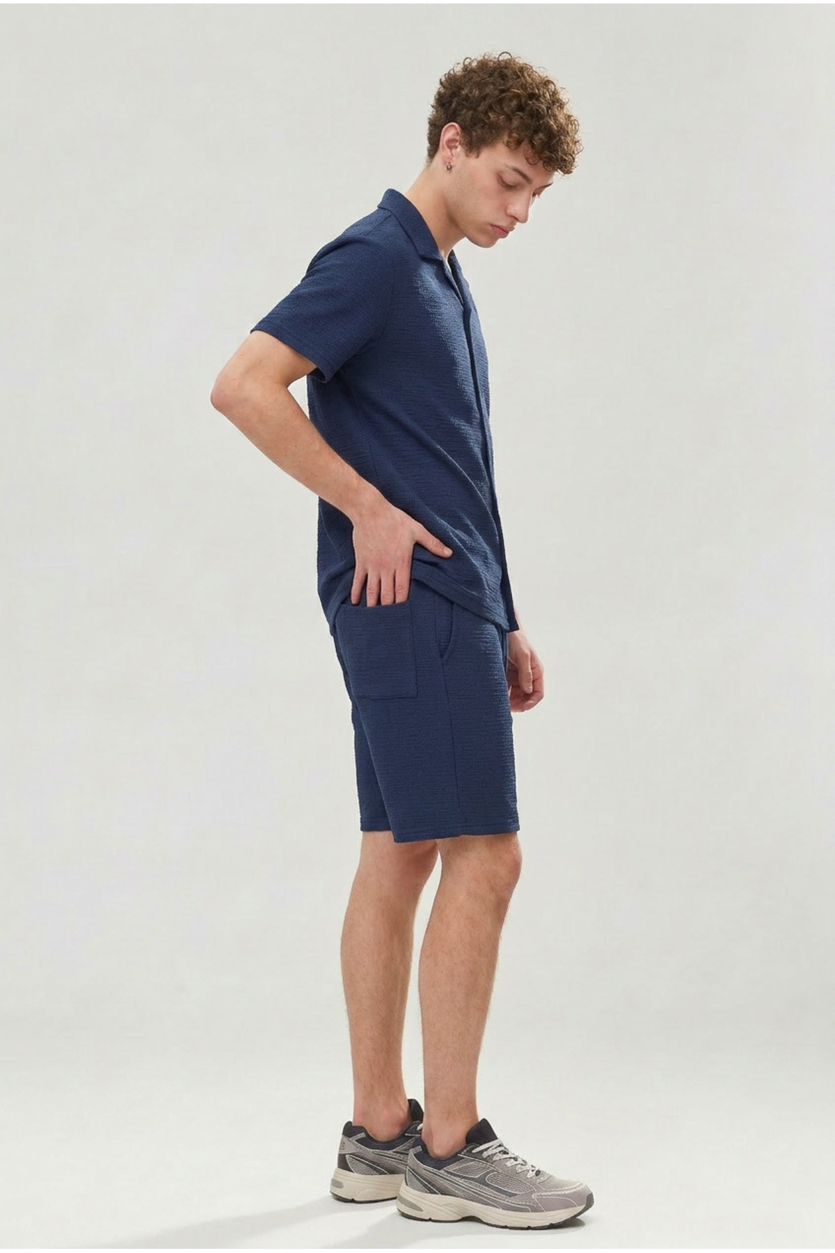 Erkek Premium Rahat Gömlek Jogger Keten Şort Kahve İkili Takım 4