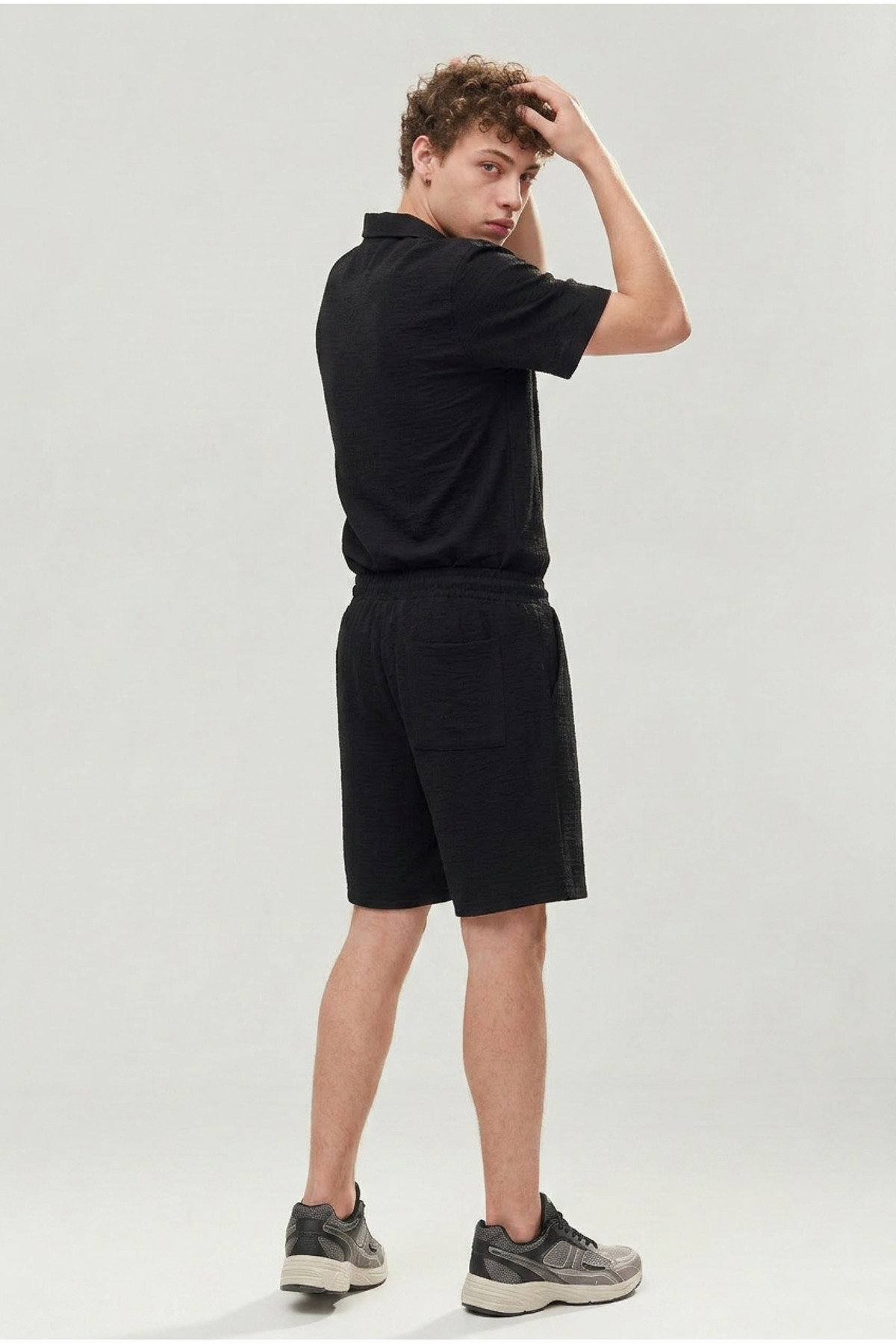 Erkek Premium Rahat Gömlek Jogger Keten Şort Kahve İkili Takım 3