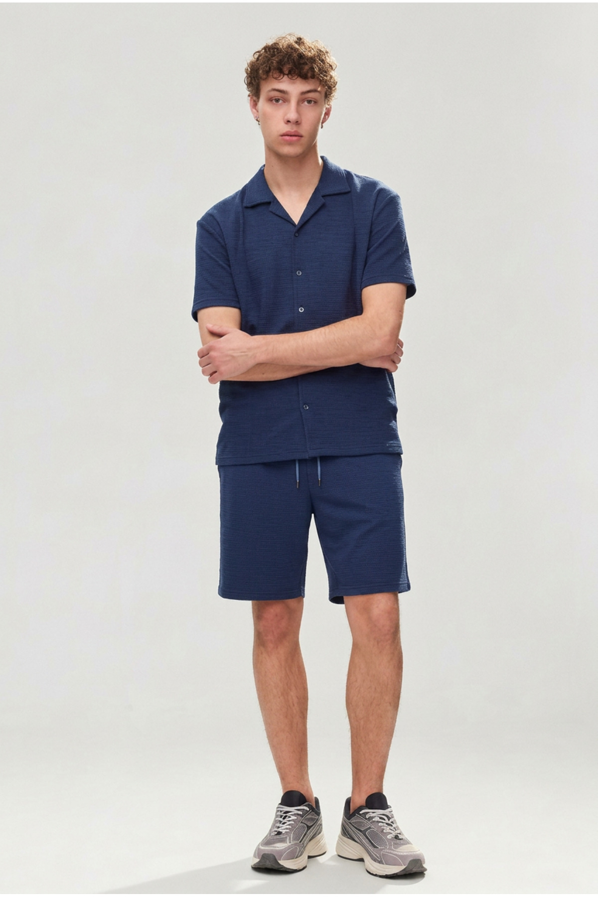 Erkek Premium Rahat Gömlek Jogger Keten Şort Kahve İkili Takım 6