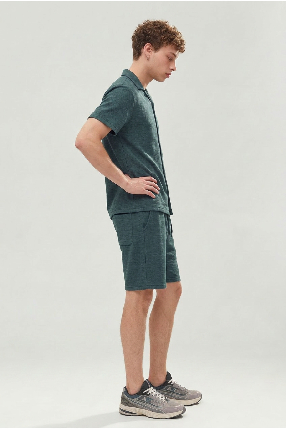 Erkek Premium Rahat Gömlek Jogger Keten Şort Kahve İkili Takım 5