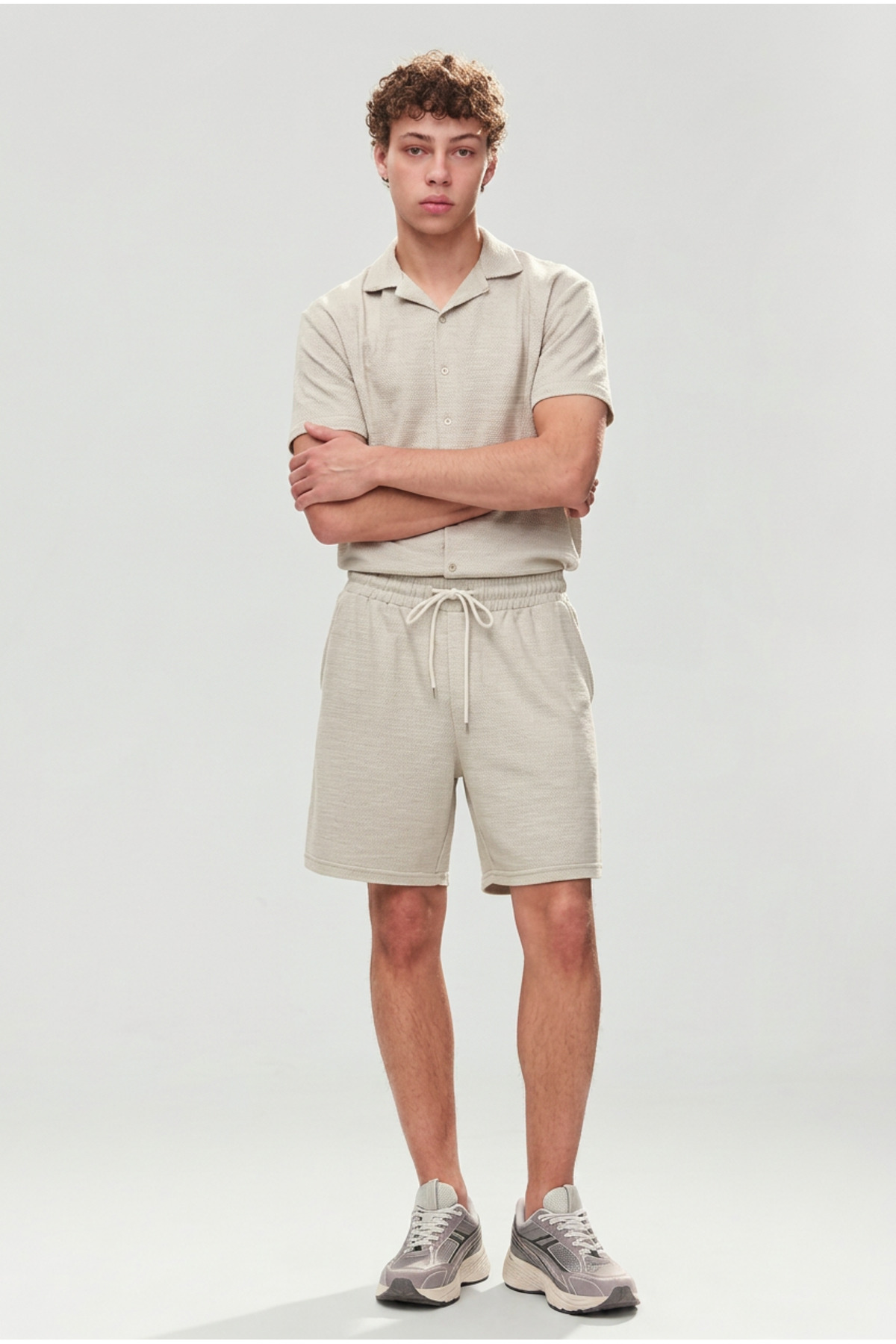 Erkek Premium Rahat Gömlek Jogger Keten Şort Kahve İkili Takım 6
