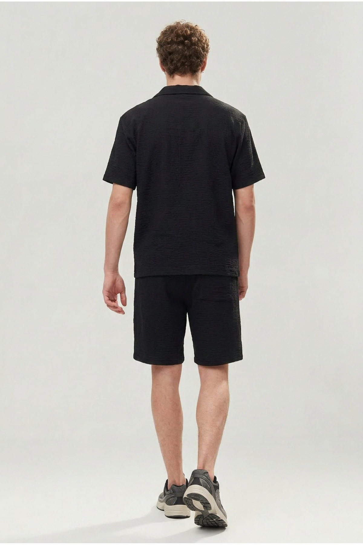 Erkek Premium Rahat Gömlek Jogger Keten Şort Kahve İkili Takım 5