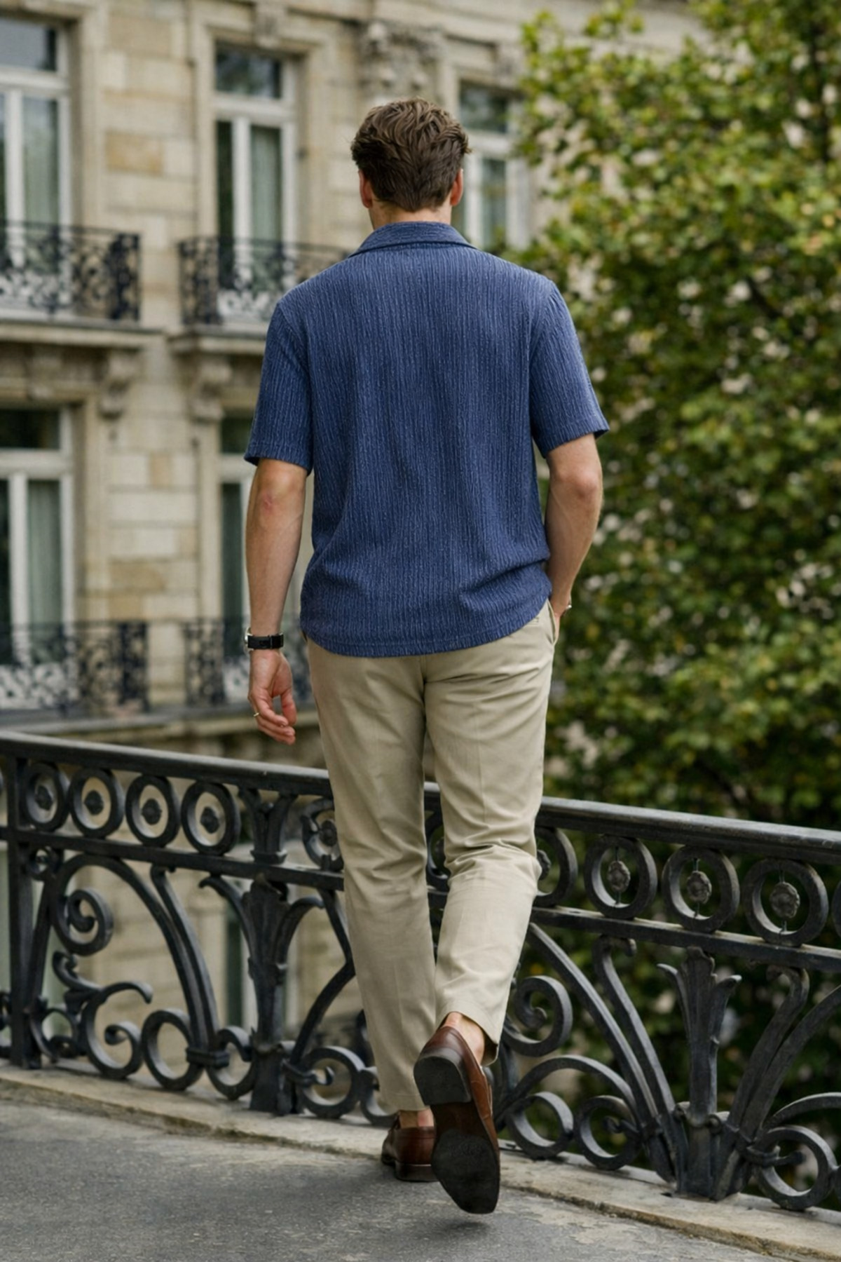 Erkek Trend Relax Fit Lacivert Keten Gömlek 6