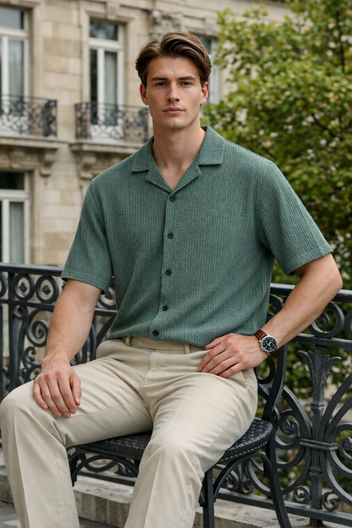 Erkek Trend Relax Fit Haki Keten Gömlek 4
