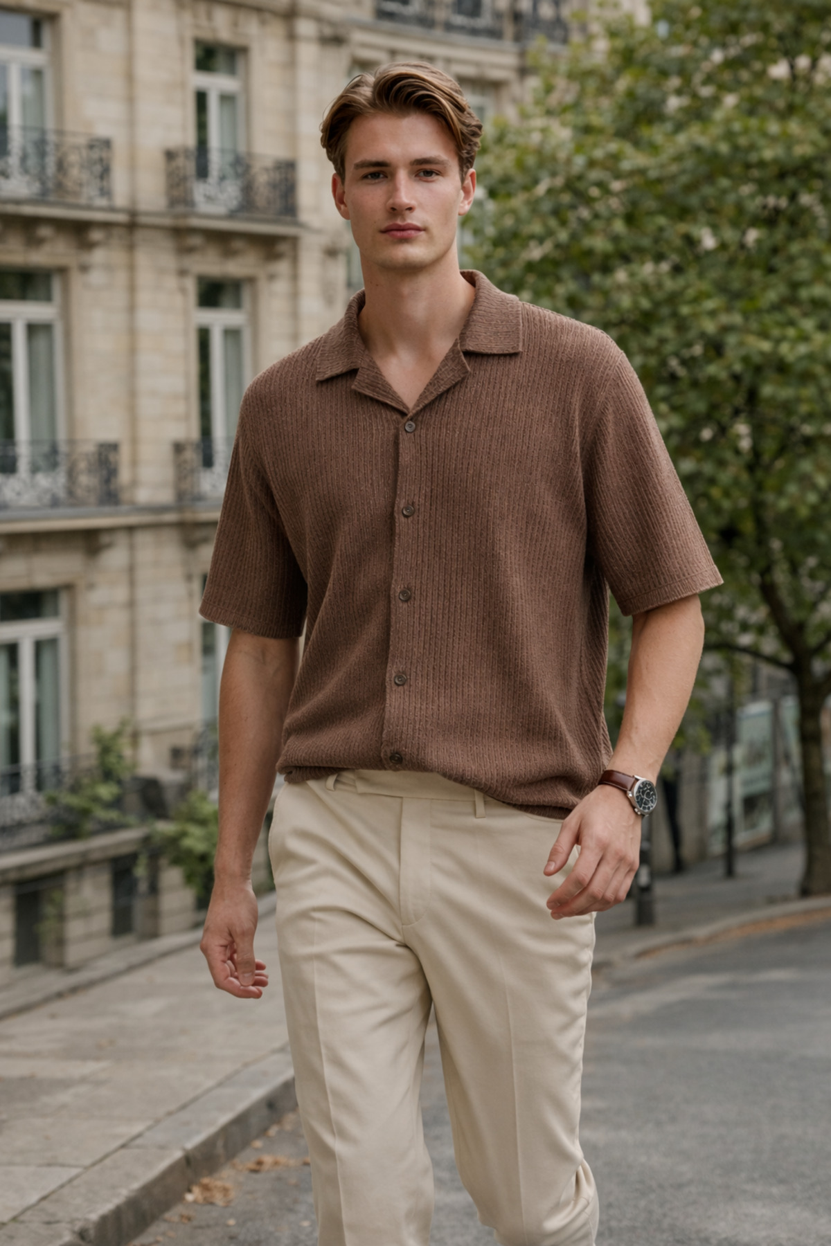 Erkek Trend Relax Fit Kahverengi Keten Gömlek 4