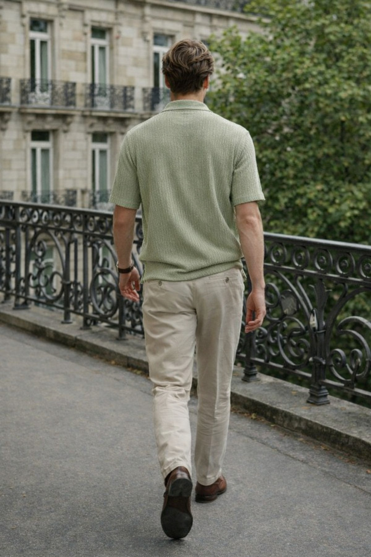 Erkek Trend Relax Fit Yeşil Keten Gömlek 6