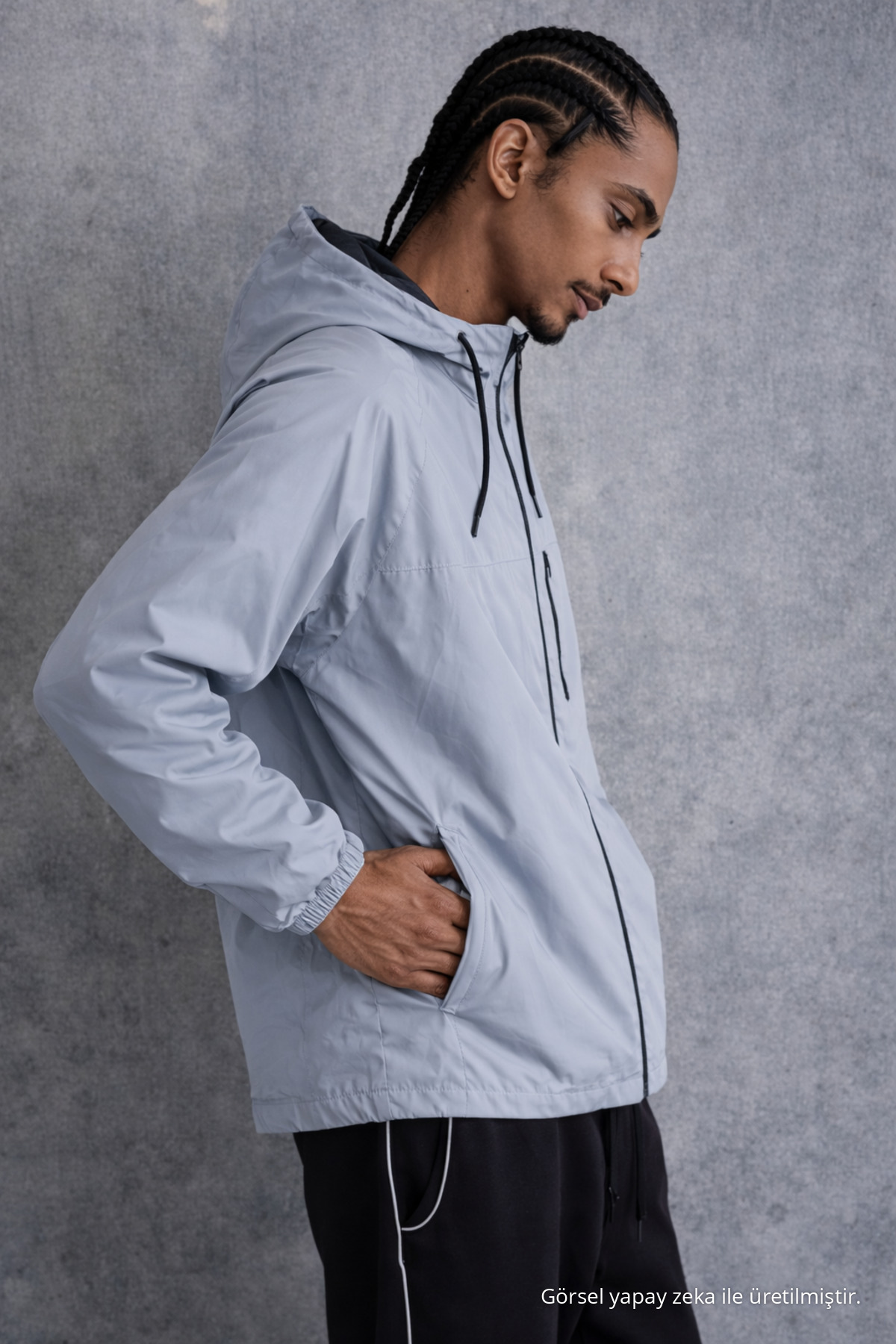 Erkek Premium Comfort Oversize Gri Yağmurluk & Rüzgarlık 5