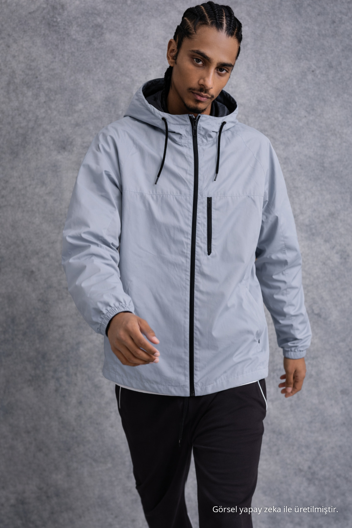 Erkek Premium Comfort Oversize Gri Yağmurluk & Rüzgarlık 3