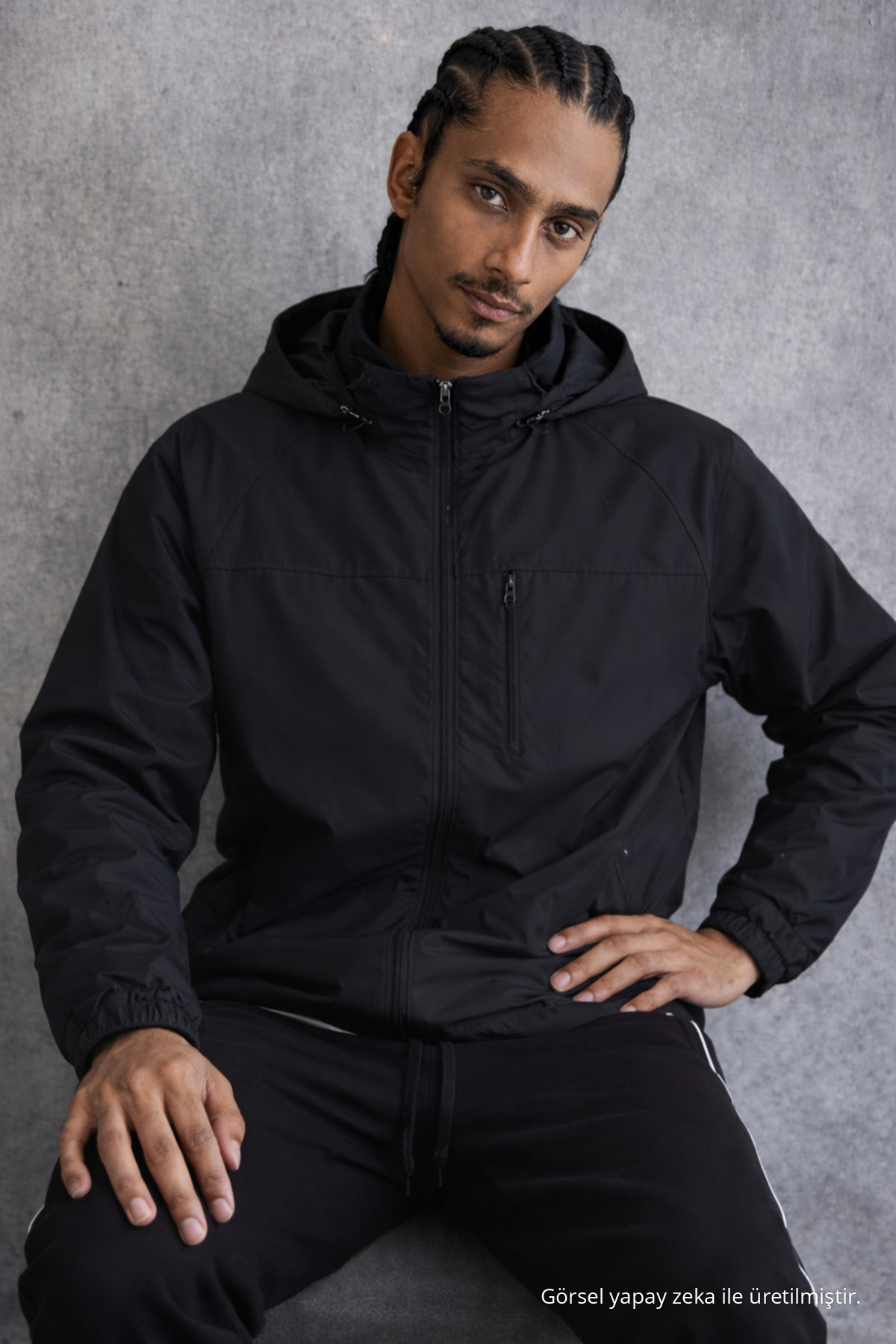 Erkek Premium Comfort Oversize Siyah Yağmurluk & Rüzgarlık 3