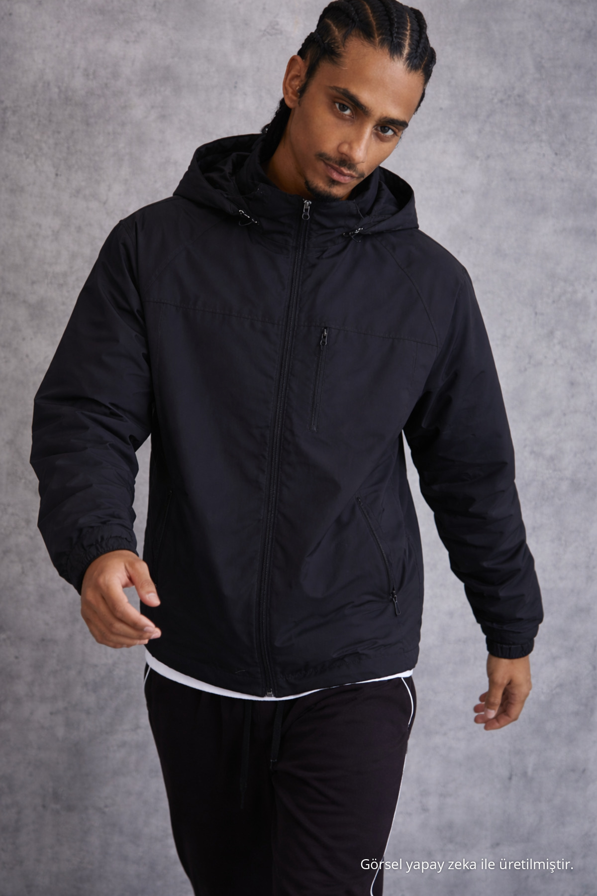 Erkek Premium Comfort Oversize Siyah Yağmurluk & Rüzgarlık 4