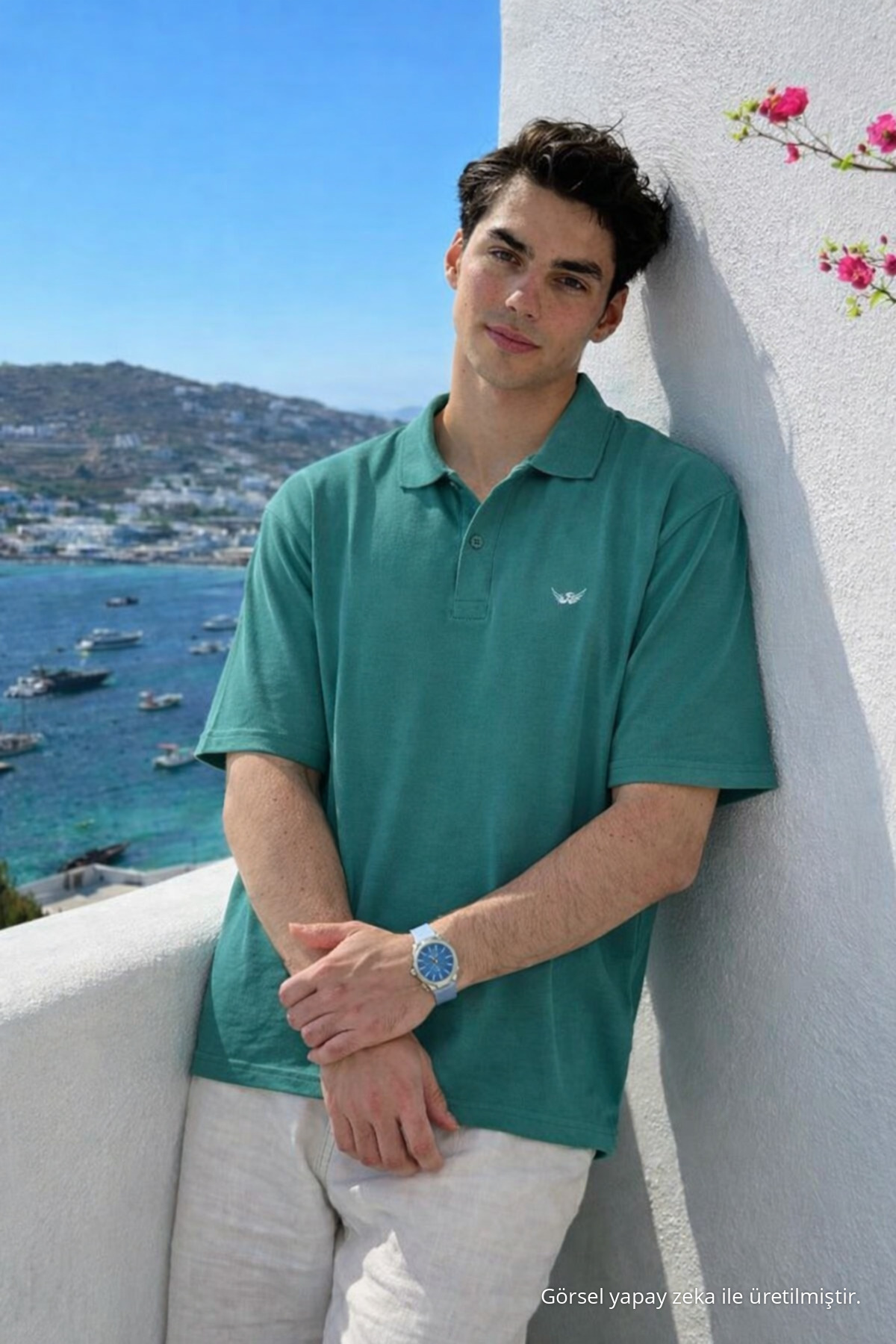Erkek Pamuklu Kısa Kollu Mint Polo Yaka Tişört 5