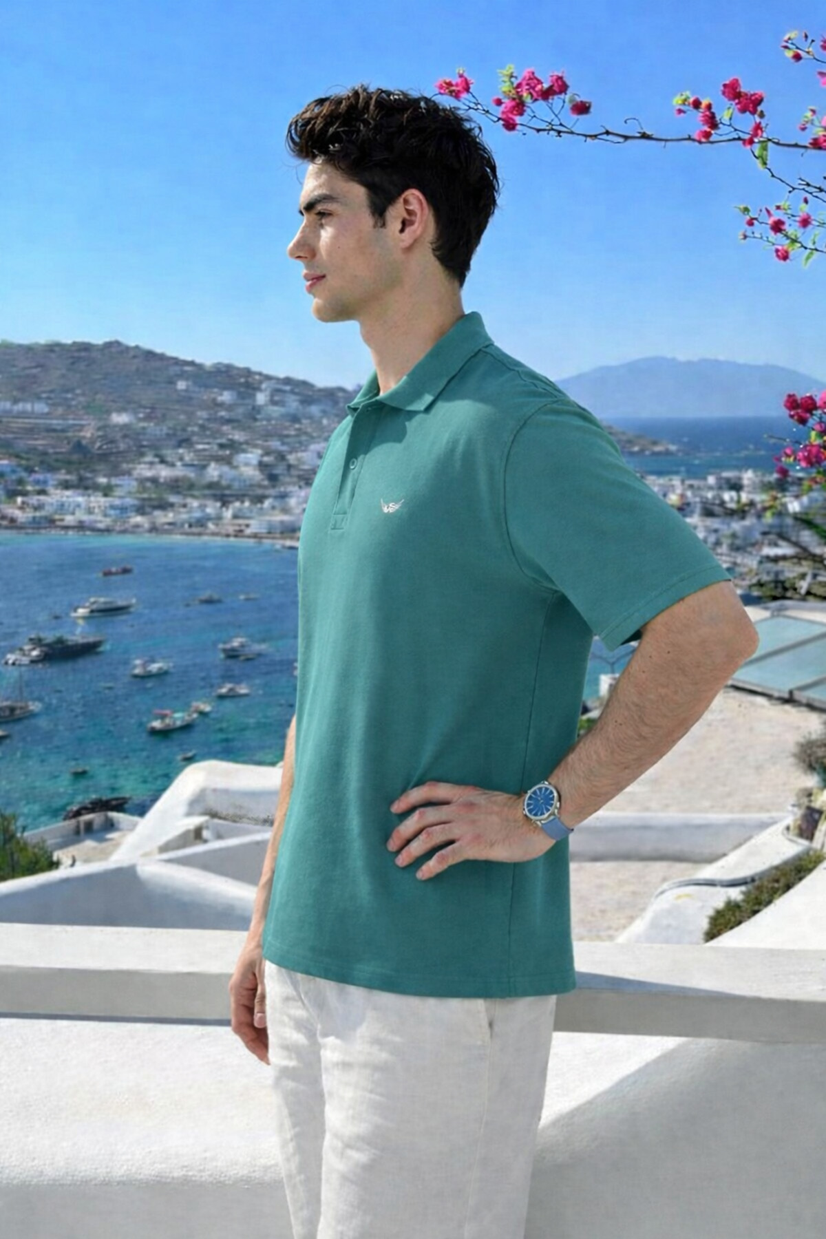 Erkek Pamuklu Kısa Kollu Mint Polo Yaka Tişört 4