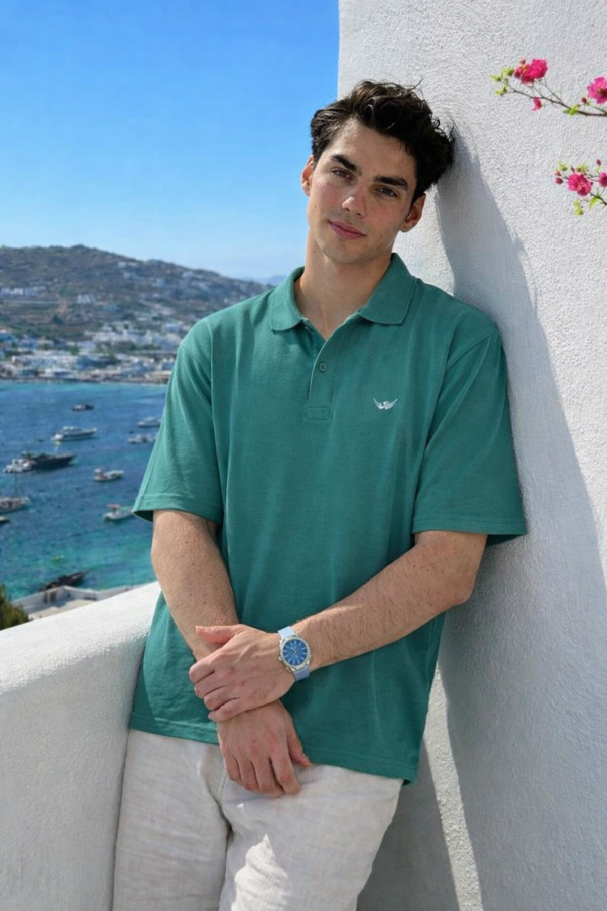 Erkek Pamuklu Kısa Kollu Mint Polo Yaka Tişört 5