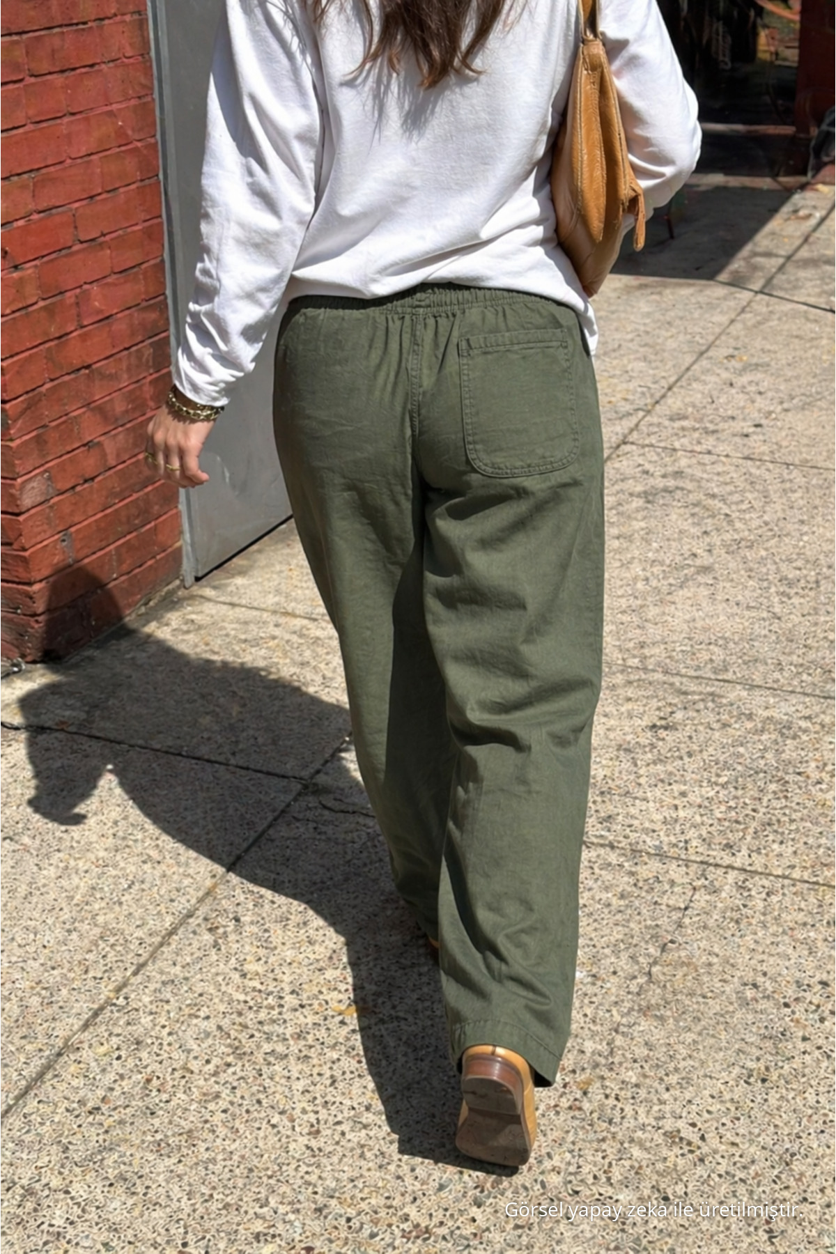 Kadın Relax Fit Yazlık Salaş Yeşil Keten Pantolon 6