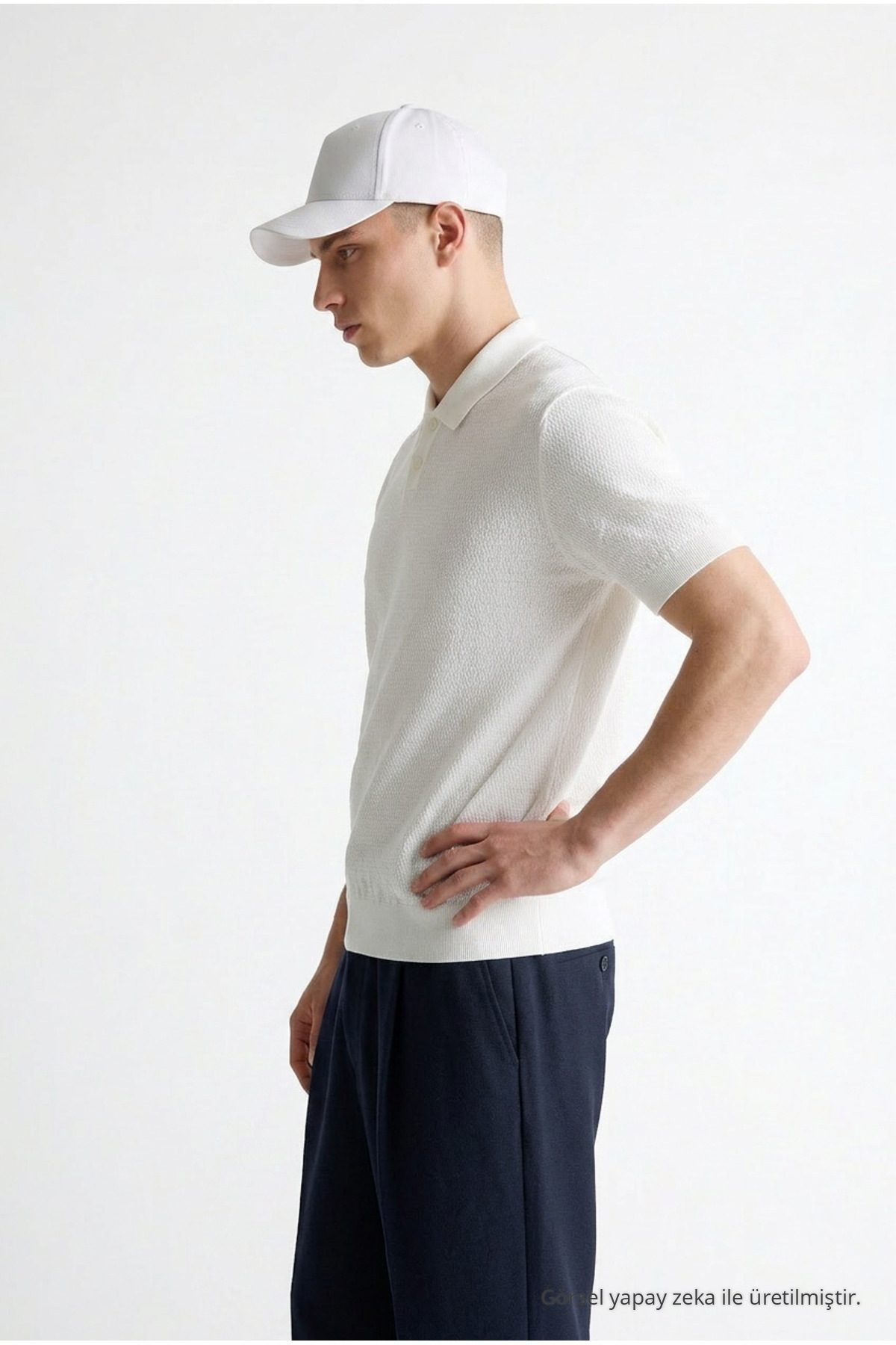 Erkek Premium Comfort Dokulu Beyaz Polo Yaka T Shirt 4