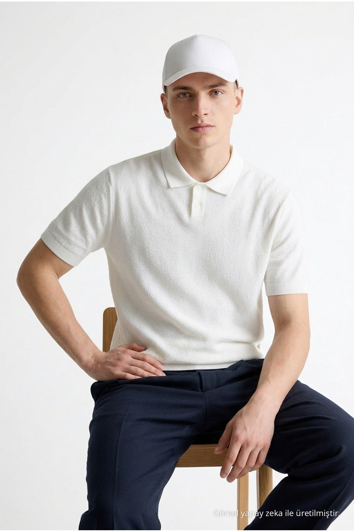 Erkek Premium Comfort Dokulu Beyaz Polo Yaka T Shirt 3