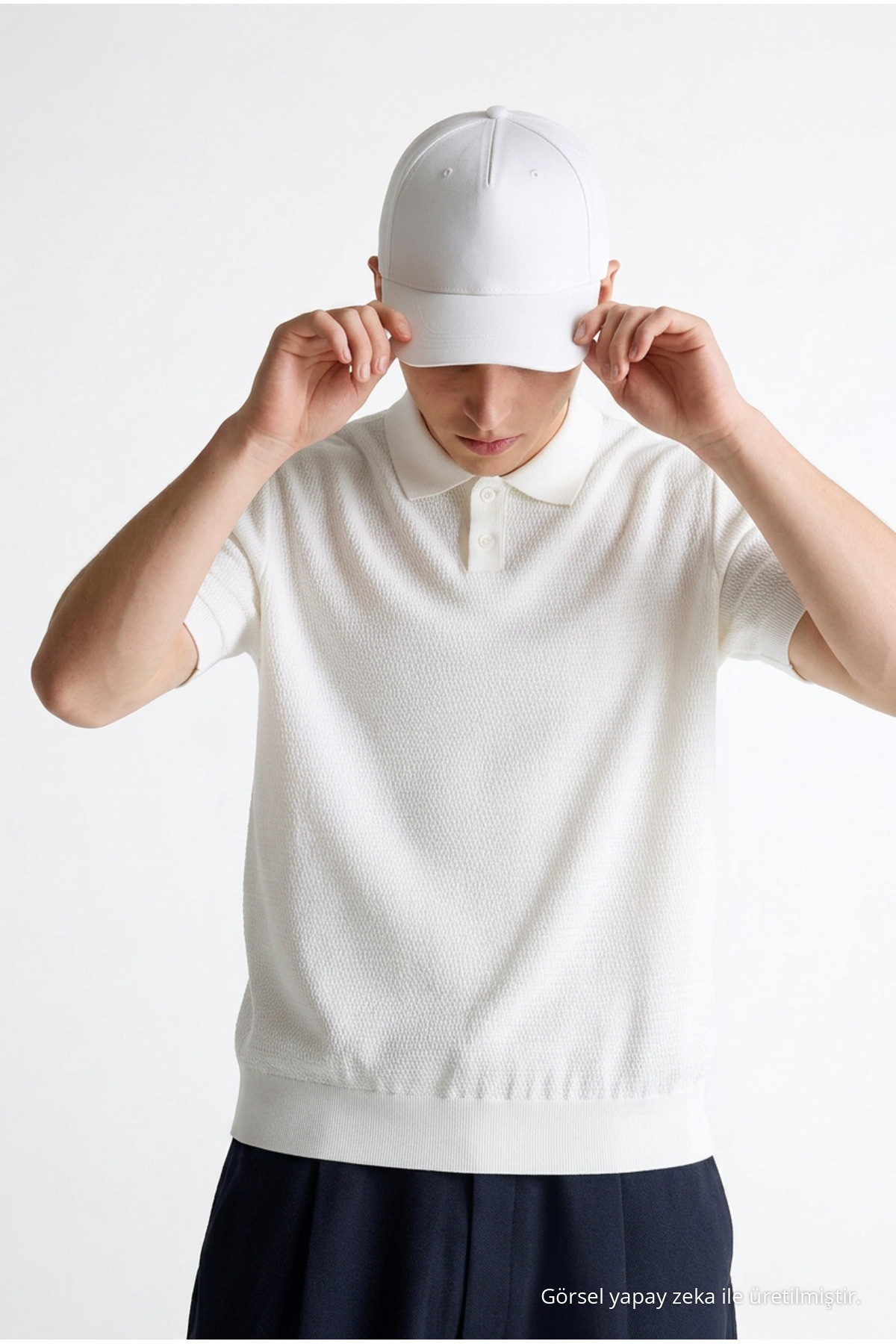 Erkek Premium Comfort Dokulu Beyaz Polo Yaka T Shirt 6