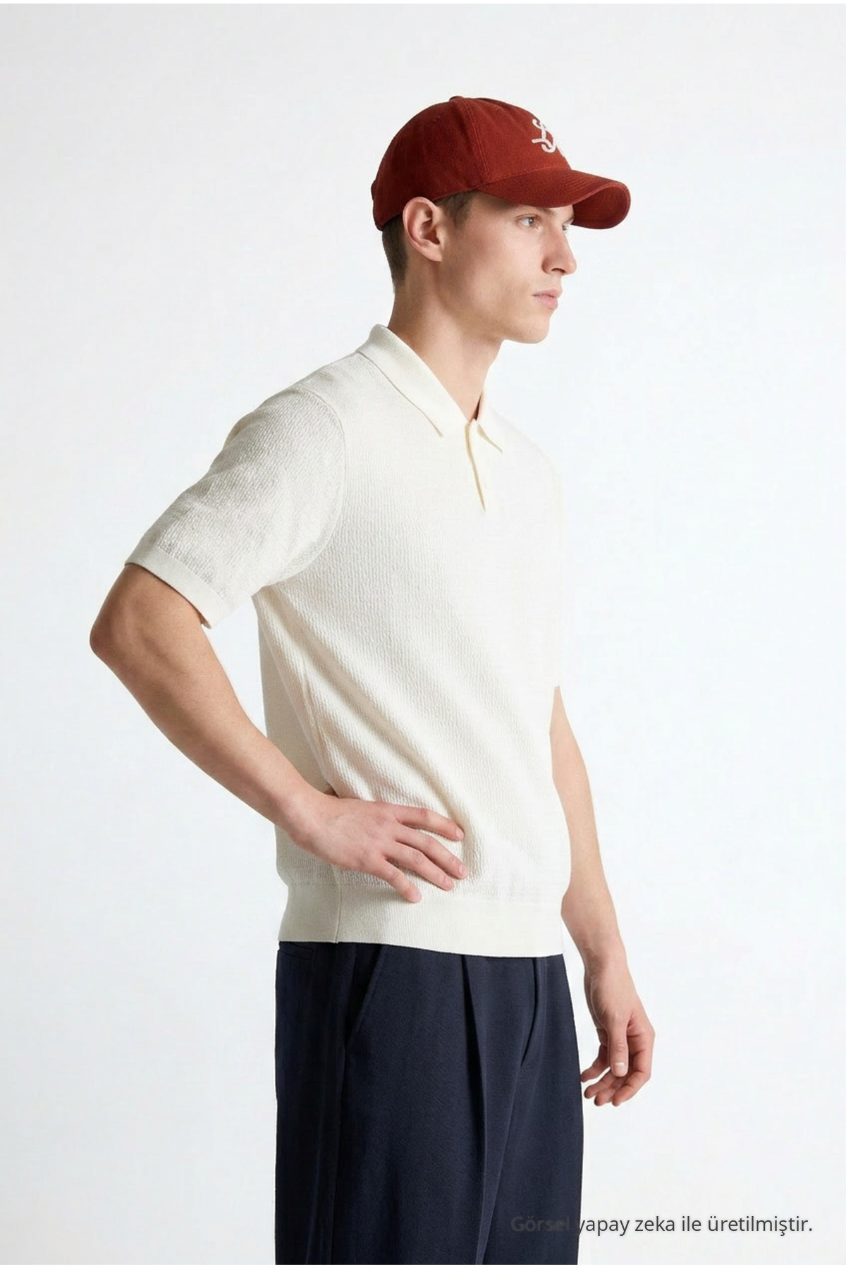 Erkek Premium Comfort Dokulu Krem Polo Yaka T Shirt 4